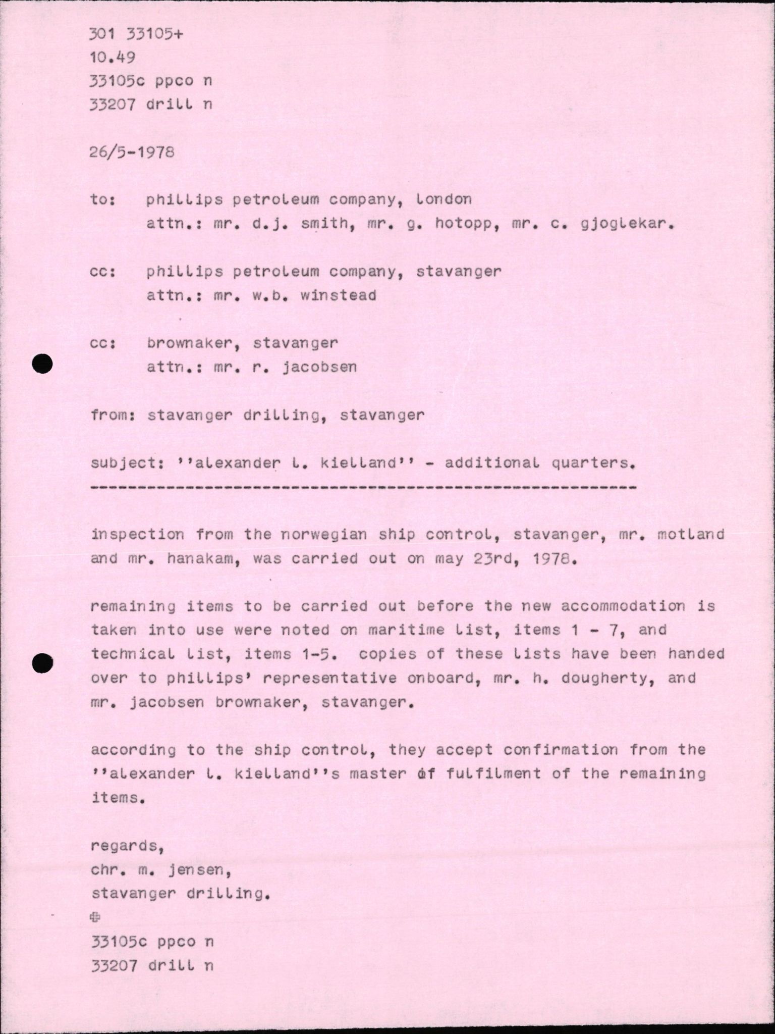 Pa 1503 - Stavanger Drilling AS, AV/SAST-A-101906/2/E/Eb/Eba/L0010: Sak og korrespondanse, 1977-1981