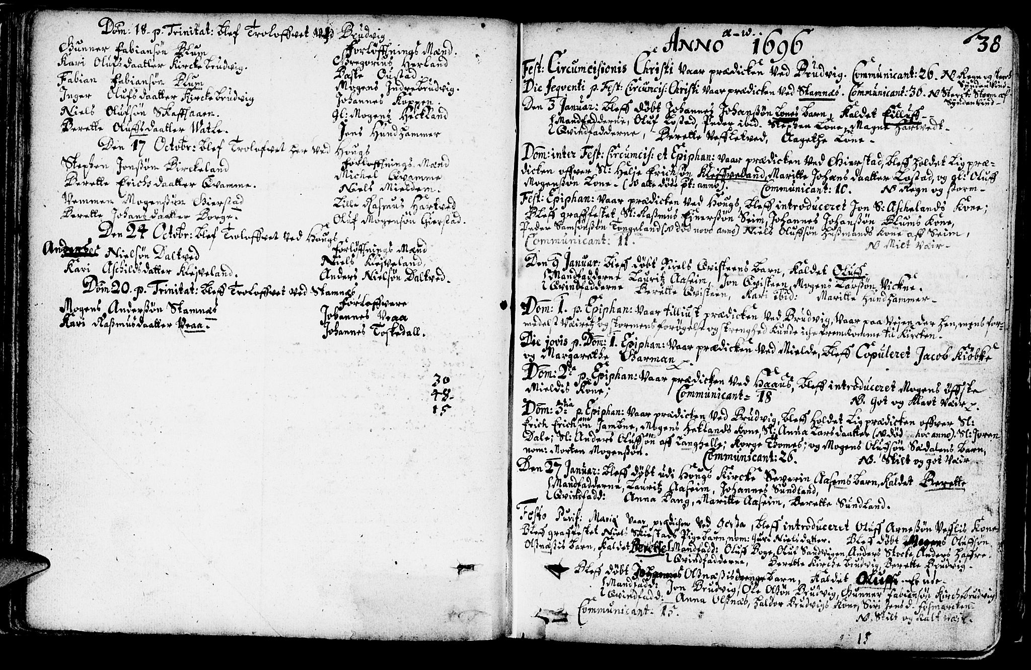 Haus sokneprestembete, SAB/A-75601/H/Haa: Parish register (official) no. A 1, 1691-1712, p. 38
