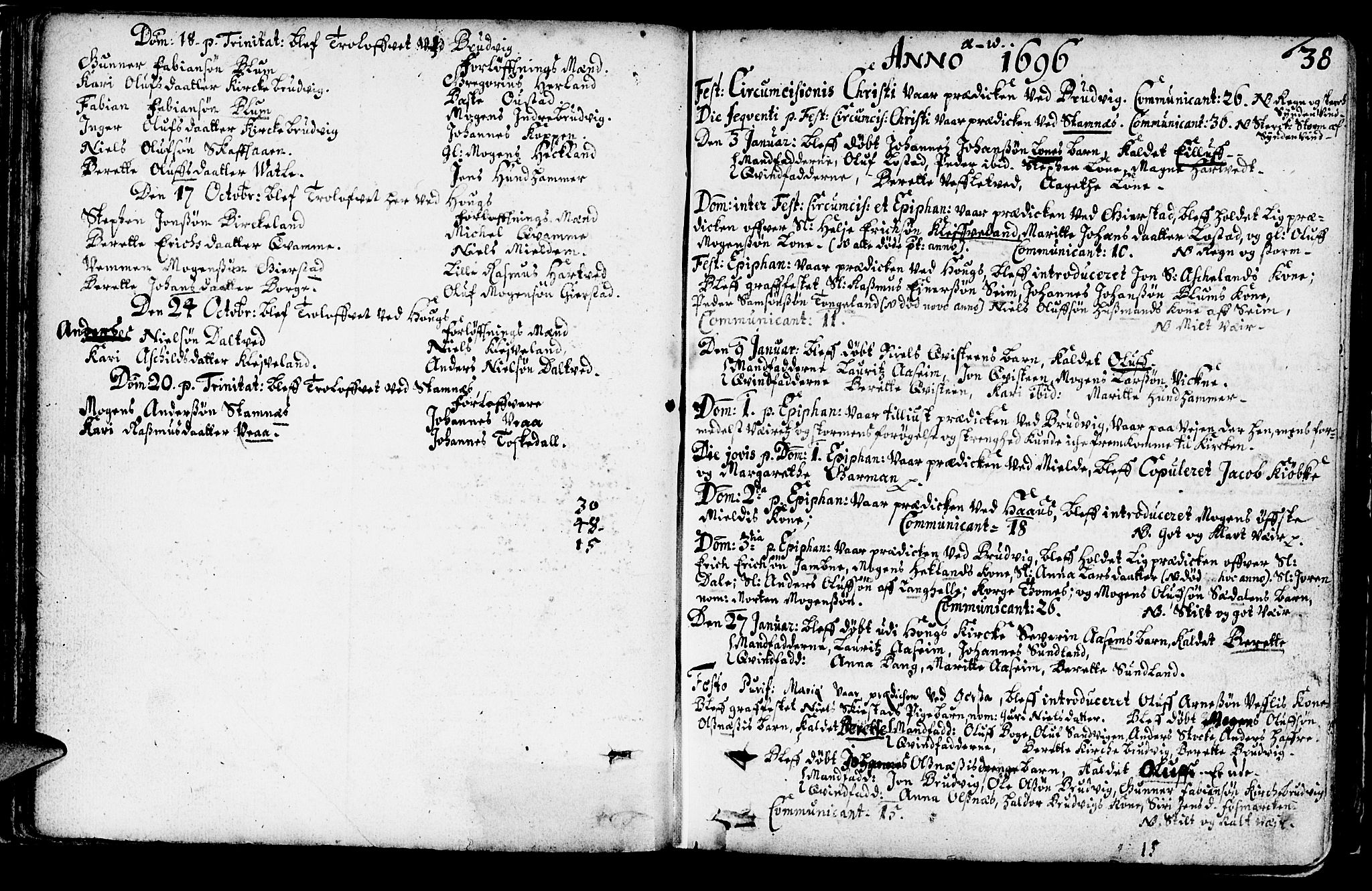 Haus sokneprestembete, AV/SAB-A-75601/H/Haa: Parish register (official) no. A 1, 1691-1712, p. 38