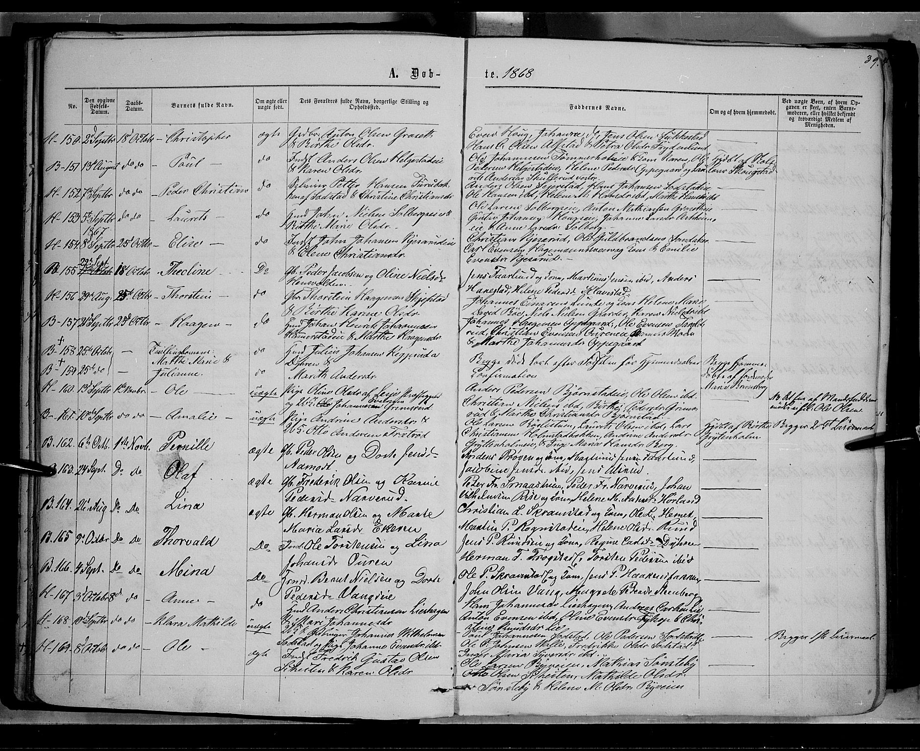 Østre Toten prestekontor, AV/SAH-PREST-104/H/Ha/Haa/L0005: Parish register (official) no. 5, 1866-1877, p. 39