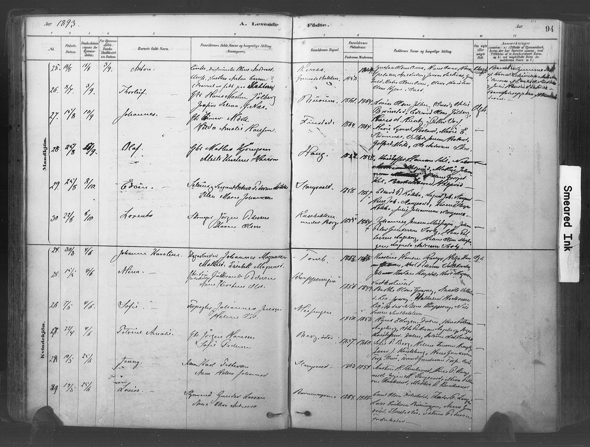 Råde prestekontor kirkebøker, AV/SAO-A-2009/F/Fa/L0007: Parish register (official) no. 7, 1878-1902, p. 94