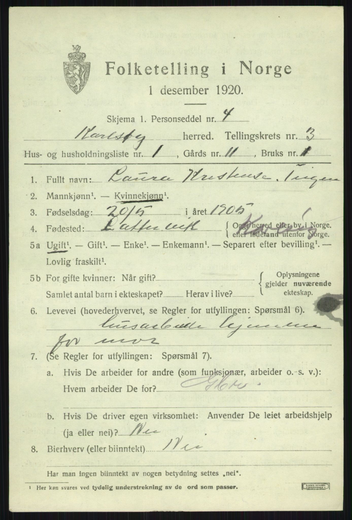 SATØ, 1920 census for Karlsøy, 1920, p. 1756