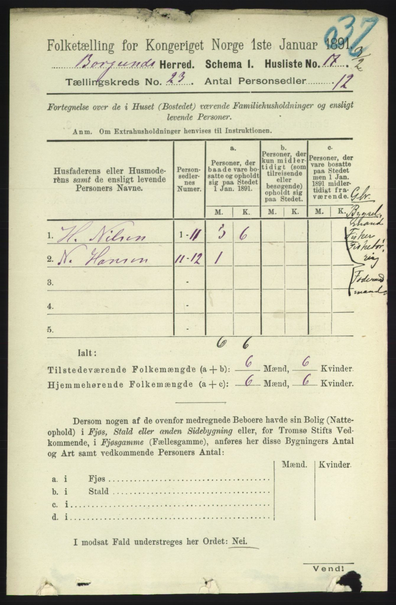 RA, 1891 census for 1531 Borgund, 1891, p. 6961