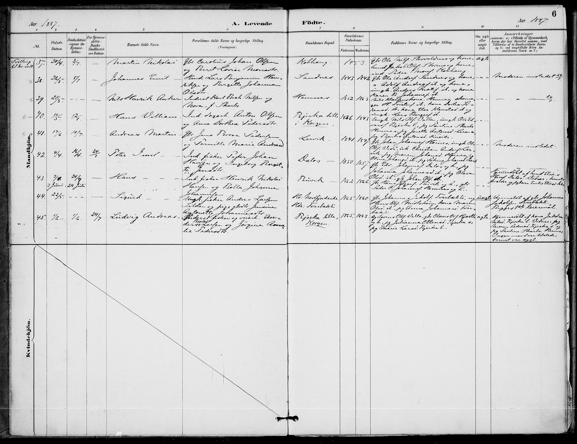 Ministerialprotokoller, klokkerbøker og fødselsregistre - Nordland, SAT/A-1459/825/L0362: Parish register (official) no. 825A16, 1886-1908, p. 6