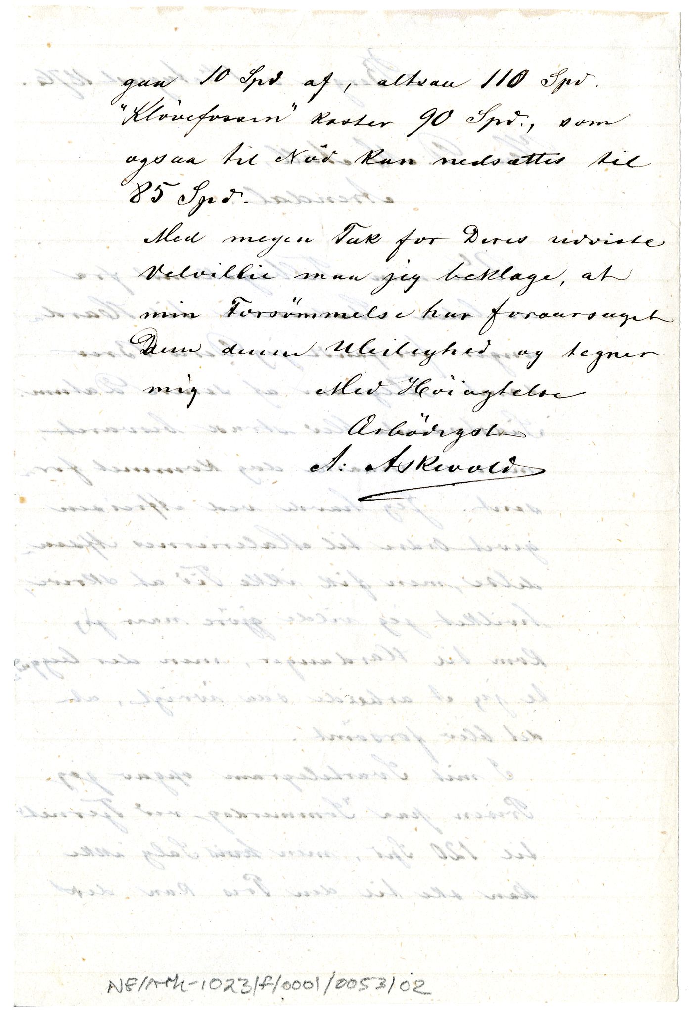 Diderik Maria Aalls brevsamling, NF/Ark-1023/F/L0001: D.M. Aalls brevsamling. A - B, 1738-1889, p. 594