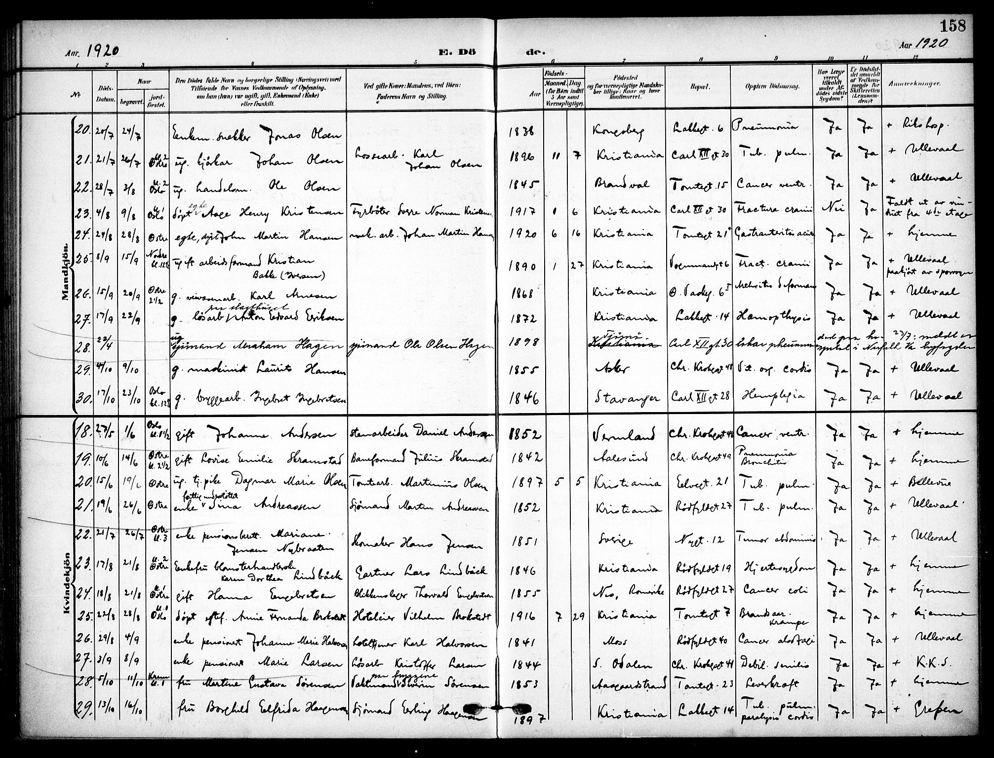 Vaterland prestekontor Kirkebøker, AV/SAO-A-10880/F/Fa/L0002: Parish register (official) no. 2, 1907-1921, p. 158