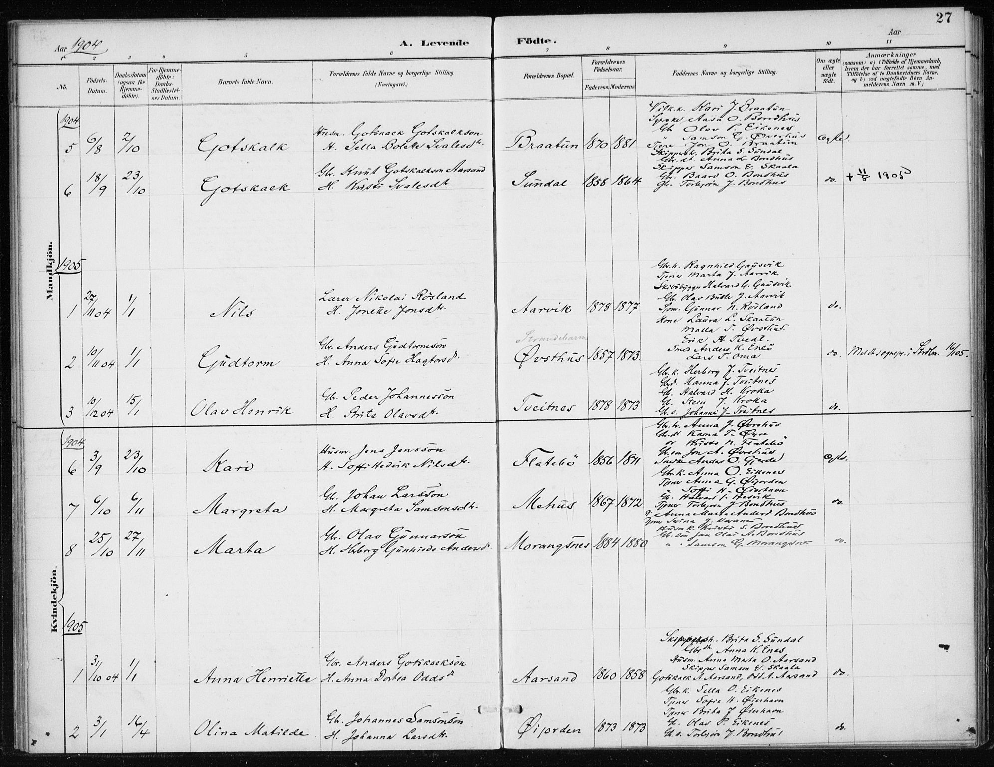 Kvinnherad sokneprestembete, SAB/A-76401/H/Haa: Parish register (official) no. F 1, 1887-1912, p. 27