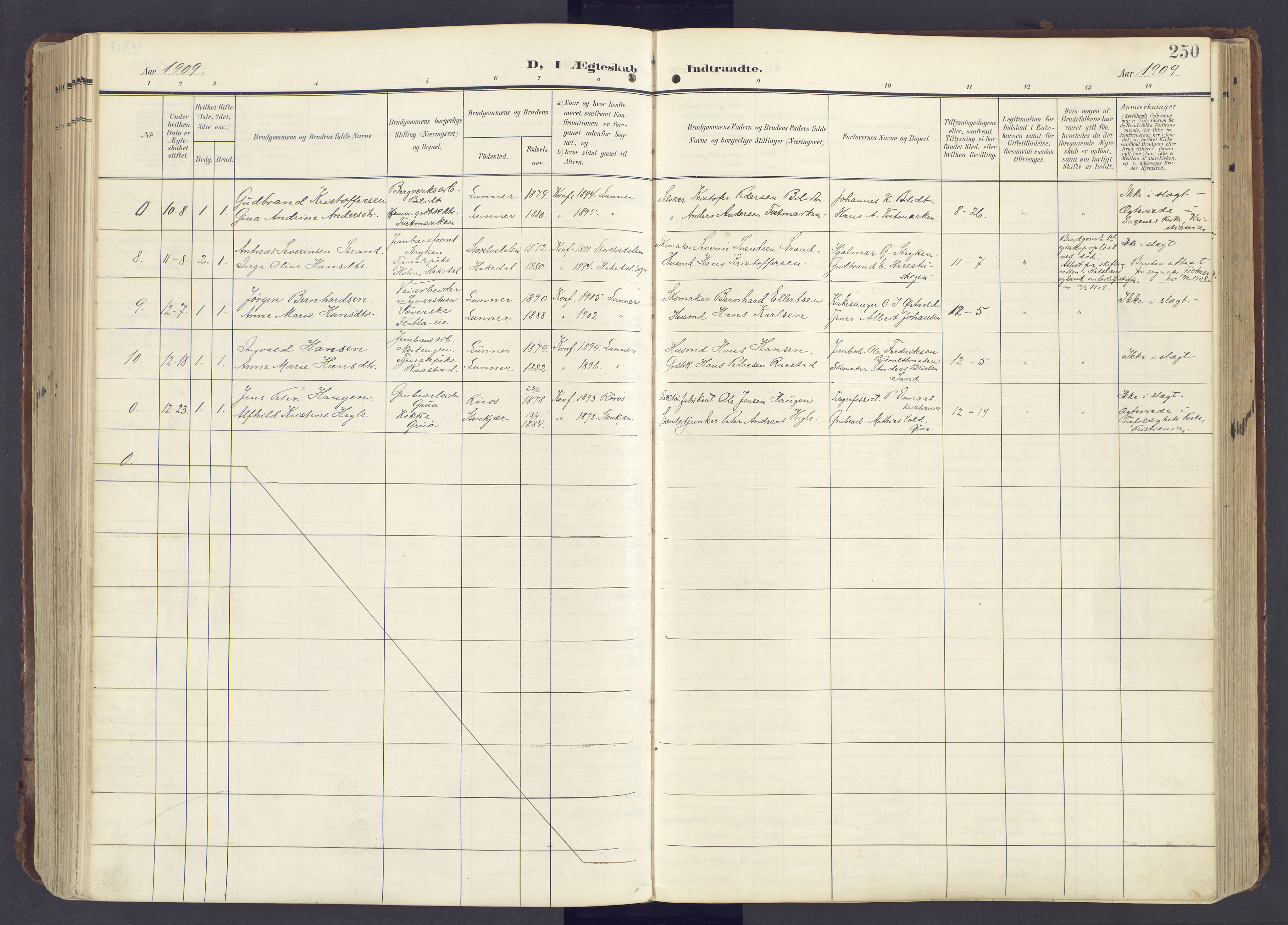 Lunner prestekontor, SAH/PREST-118/H/Ha/Haa/L0001: Parish register (official) no. 1, 1907-1922, p. 250