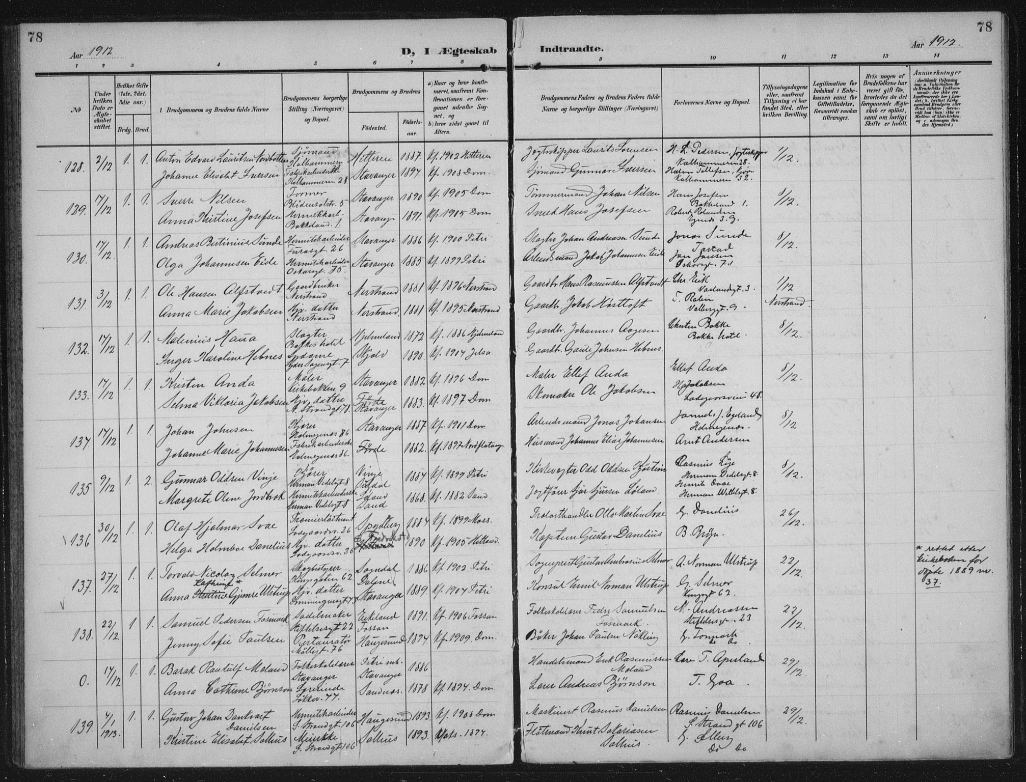 Domkirken sokneprestkontor, SAST/A-101812/002/A/L0016: Parish register (official) no. A 33, 1905-1922, p. 78