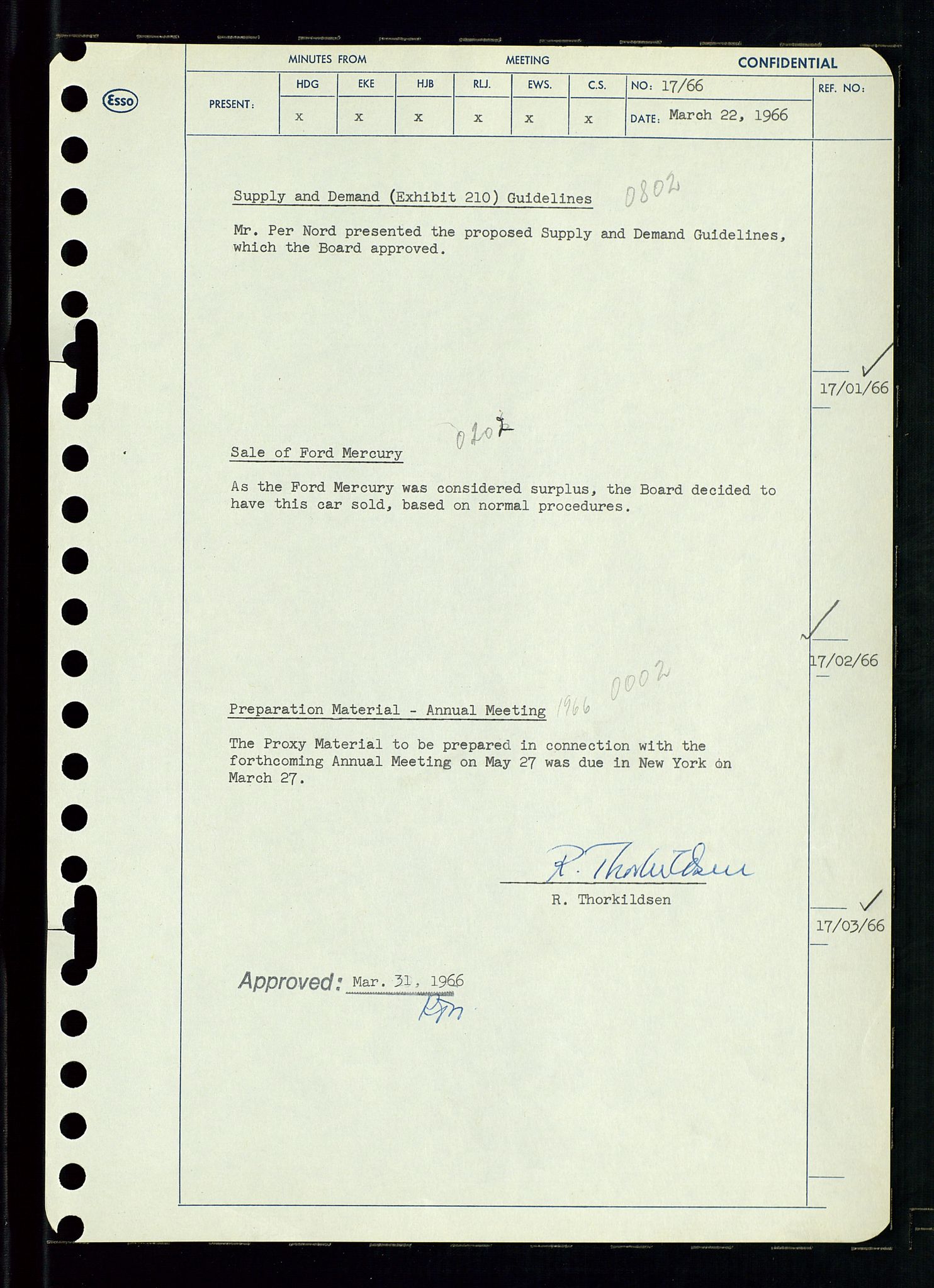 Pa 0982 - Esso Norge A/S, AV/SAST-A-100448/A/Aa/L0002/0002: Den administrerende direksjon Board minutes (styrereferater) / Den administrerende direksjon Board minutes (styrereferater), 1966, p. 42