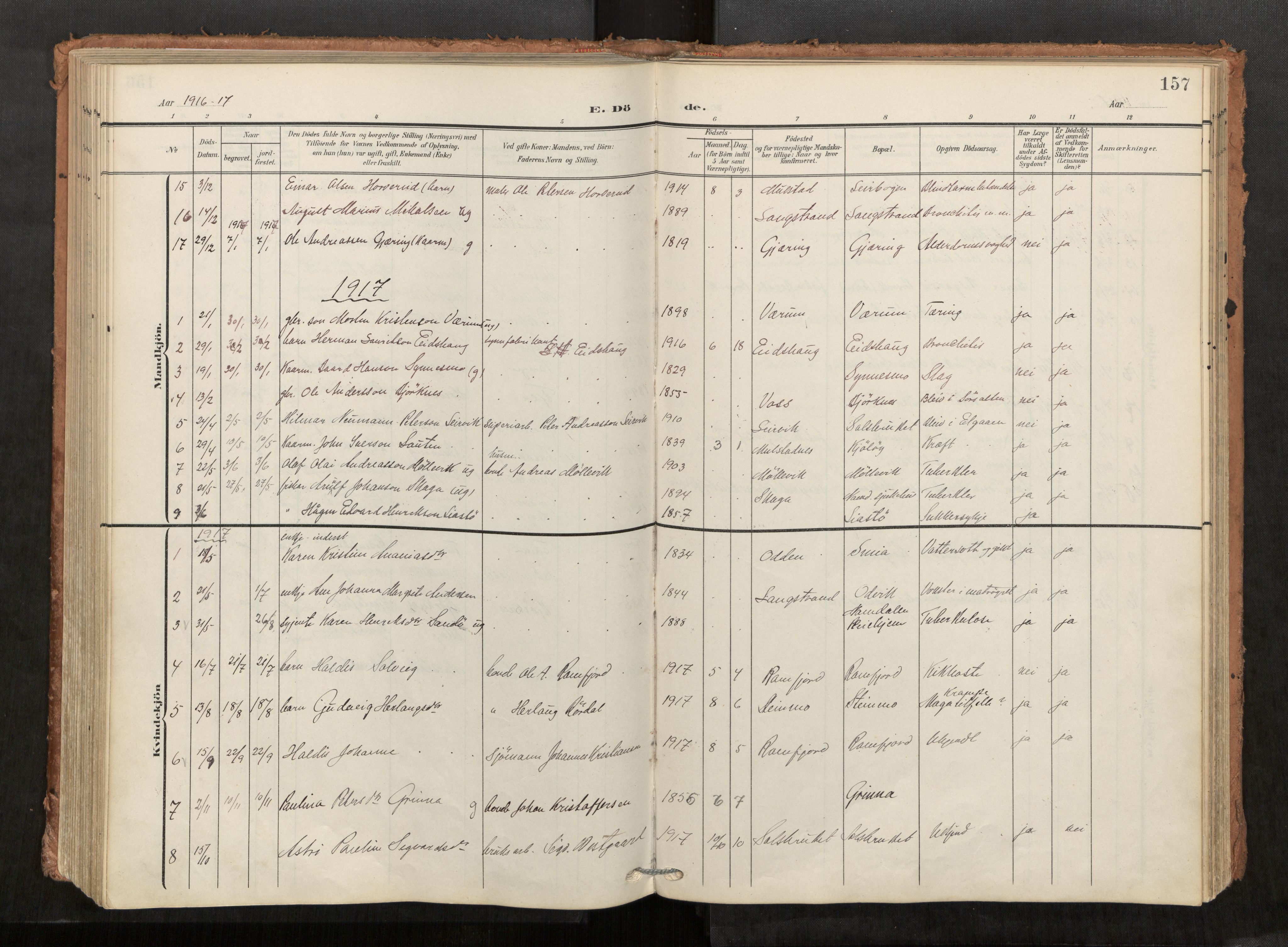 Kolvereid sokneprestkontor, SAT/A-1171/H/Ha/Haa/L0001: Parish register (official) no. 1, 1903-1922, p. 157