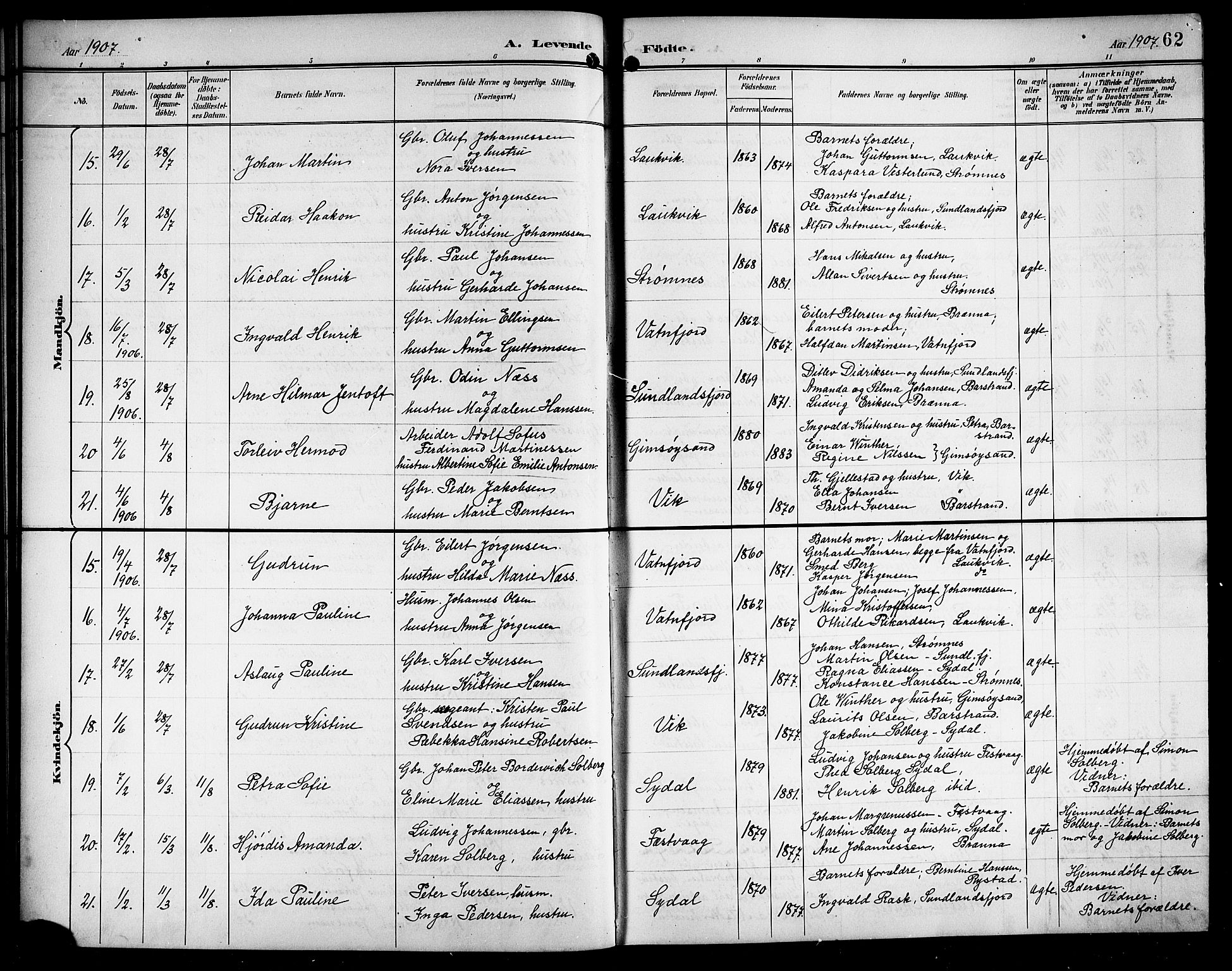 Ministerialprotokoller, klokkerbøker og fødselsregistre - Nordland, AV/SAT-A-1459/876/L1105: Parish register (copy) no. 876C04, 1896-1914, p. 62