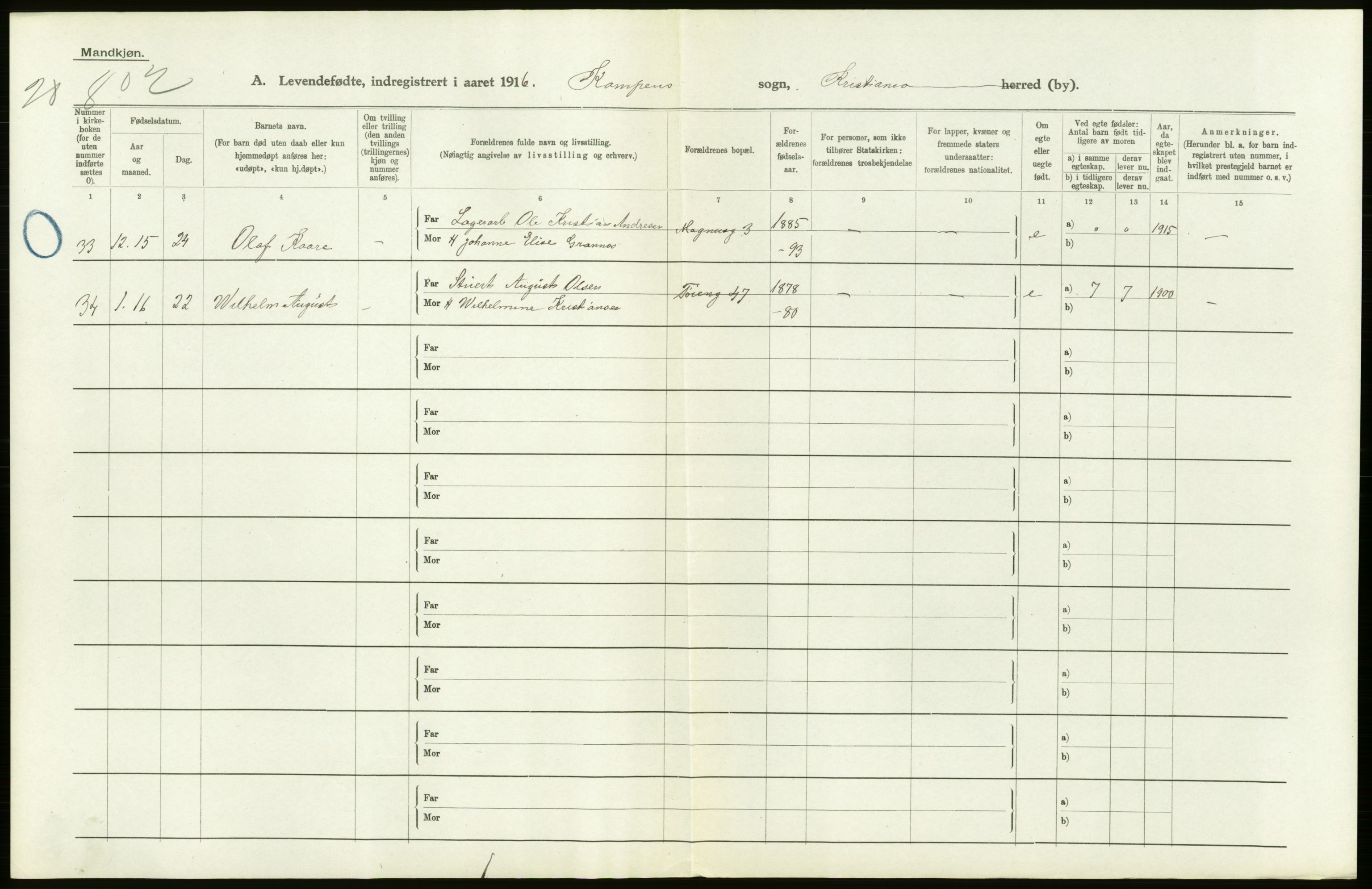 Statistisk sentralbyrå, Sosiodemografiske emner, Befolkning, AV/RA-S-2228/D/Df/Dfb/Dfbf/L0007: Kristiania: Levendefødte menn og kvinner., 1916, p. 652