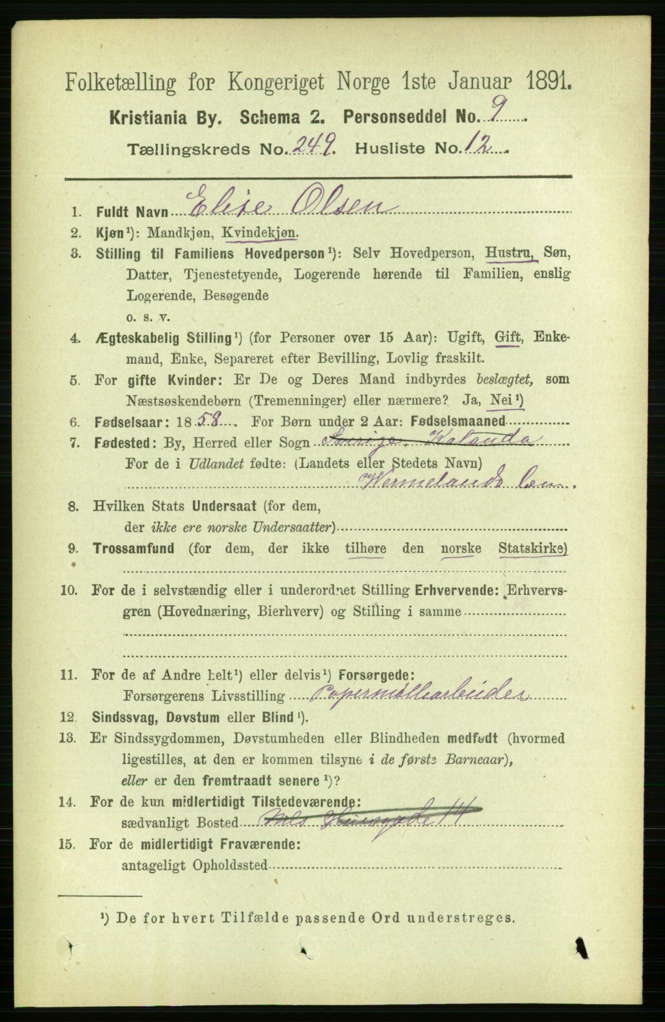 RA, 1891 census for 0301 Kristiania, 1891, p. 152592