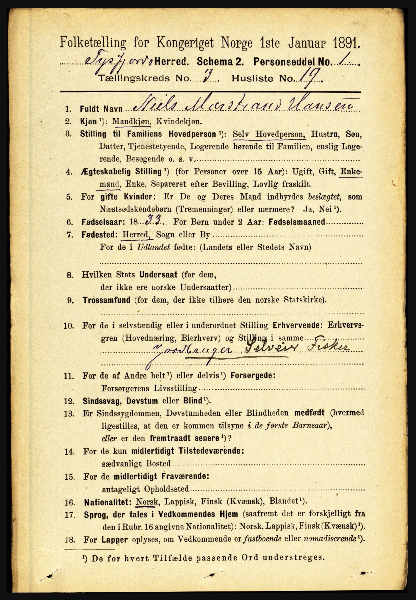 RA, 1891 census for 1850 Tysfjord, 1891, p. 1180