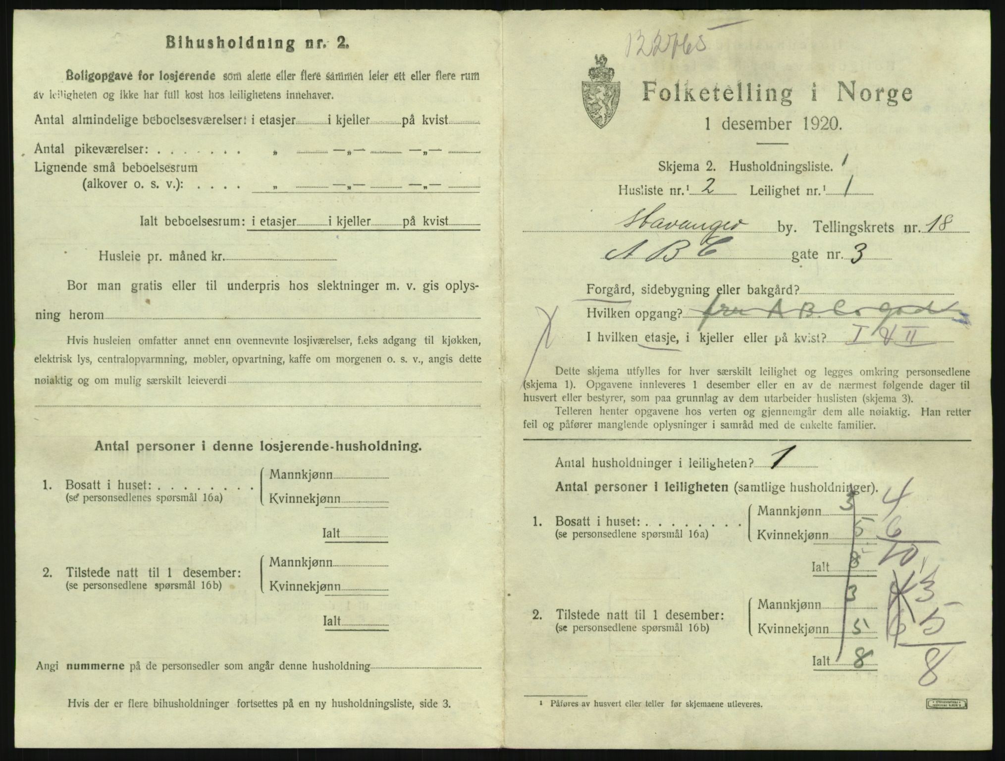 SAST, 1920 census for Stavanger, 1920, p. 170