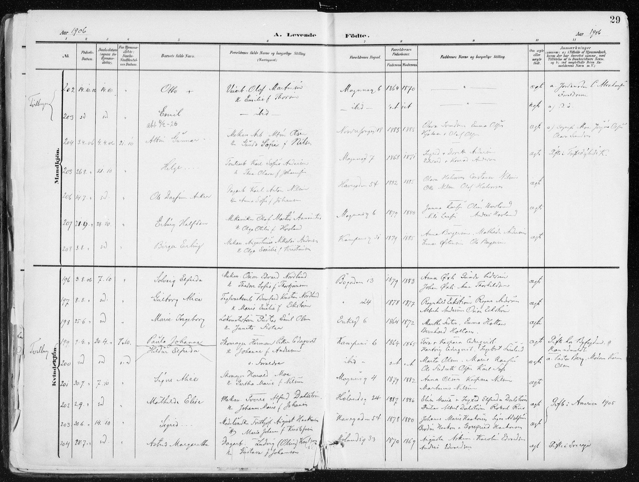 Kampen prestekontor Kirkebøker, AV/SAO-A-10853/F/Fa/L0010: Parish register (official) no. I 10, 1905-1917, p. 29