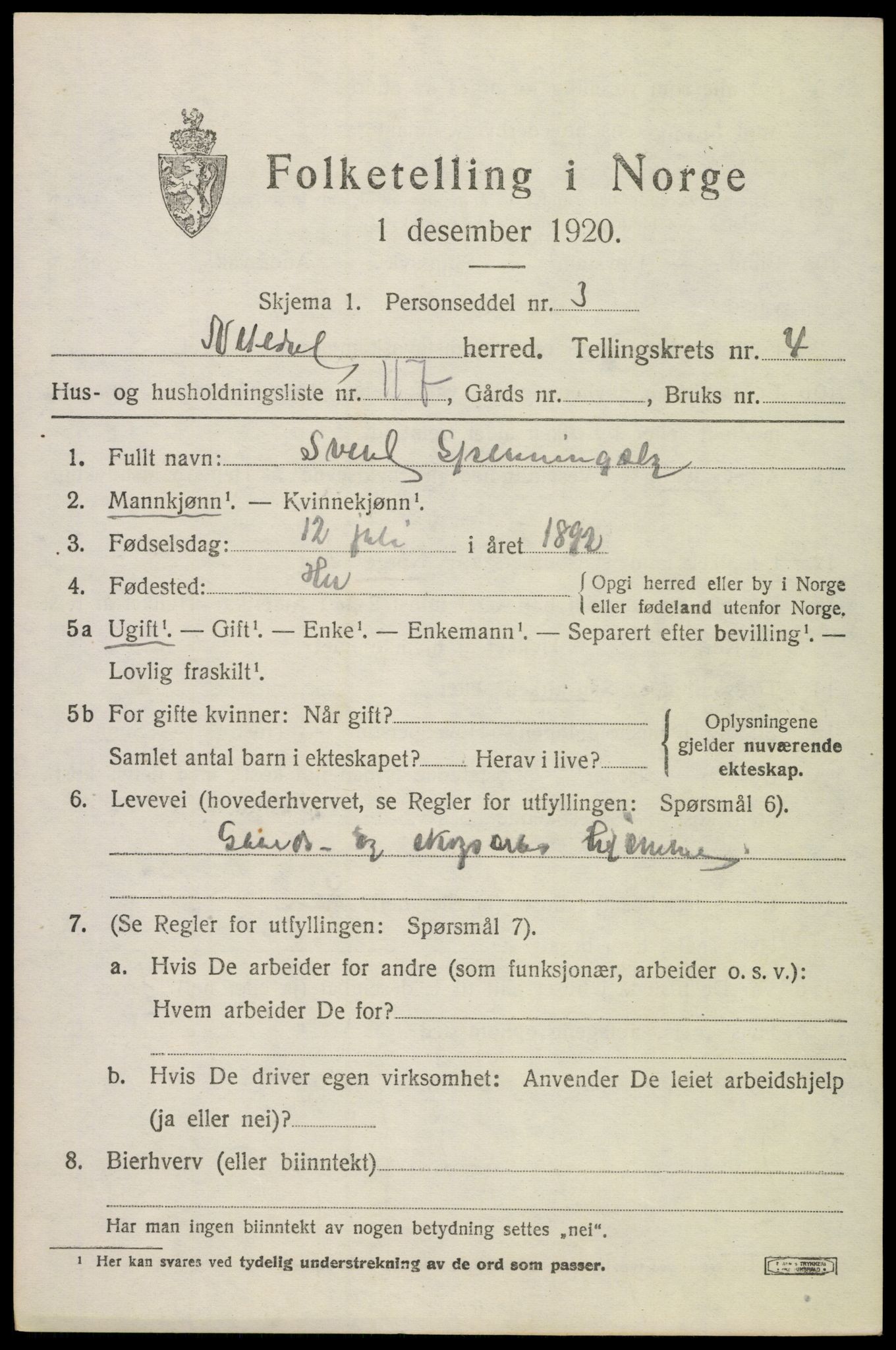 SAO, 1920 census for Nittedal, 1920, p. 6430