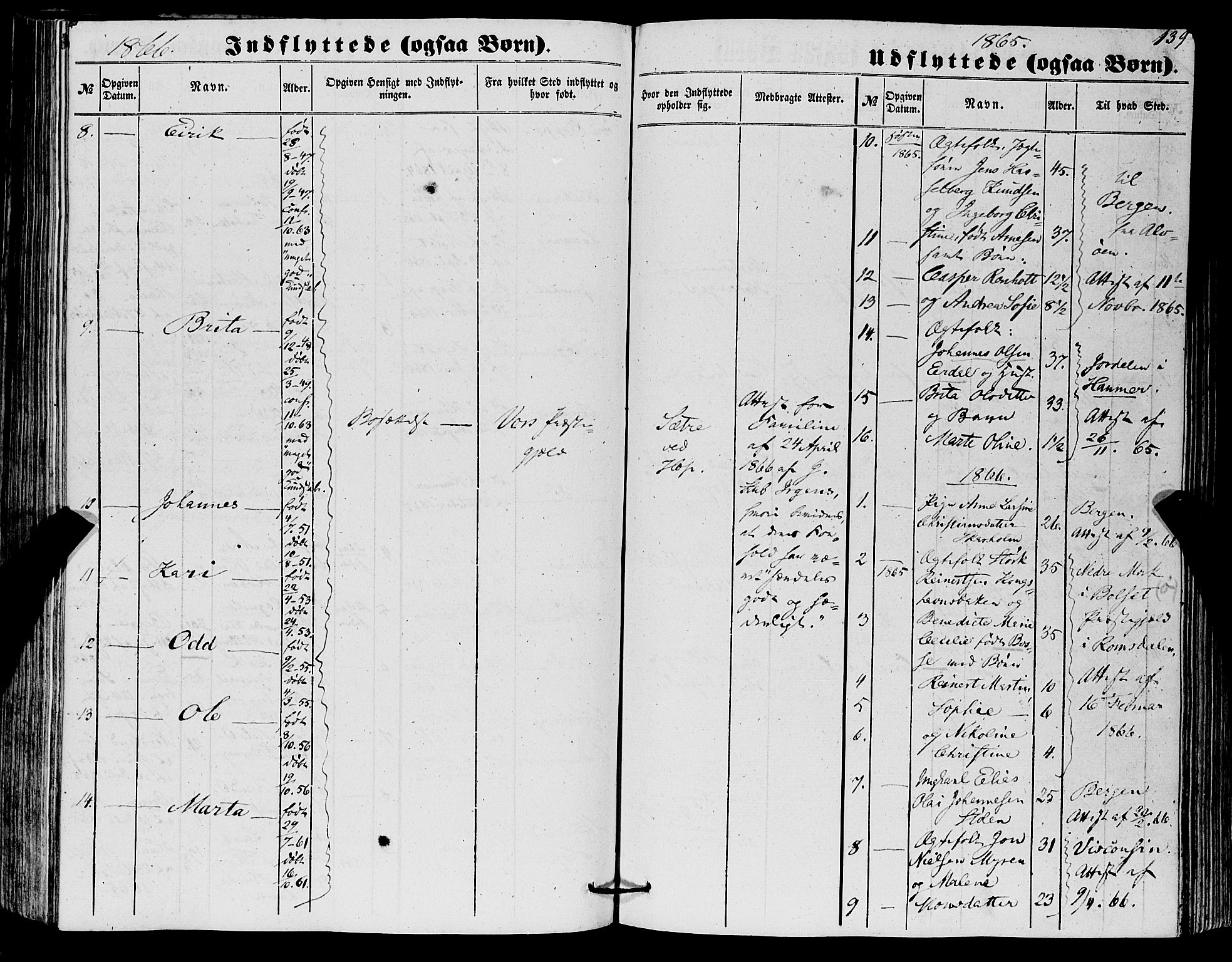 Askøy Sokneprestembete, SAB/A-74101/H/Ha/Haa/Haaa/L0012: Parish register (official) no. A 12, 1855-1877, p. 139
