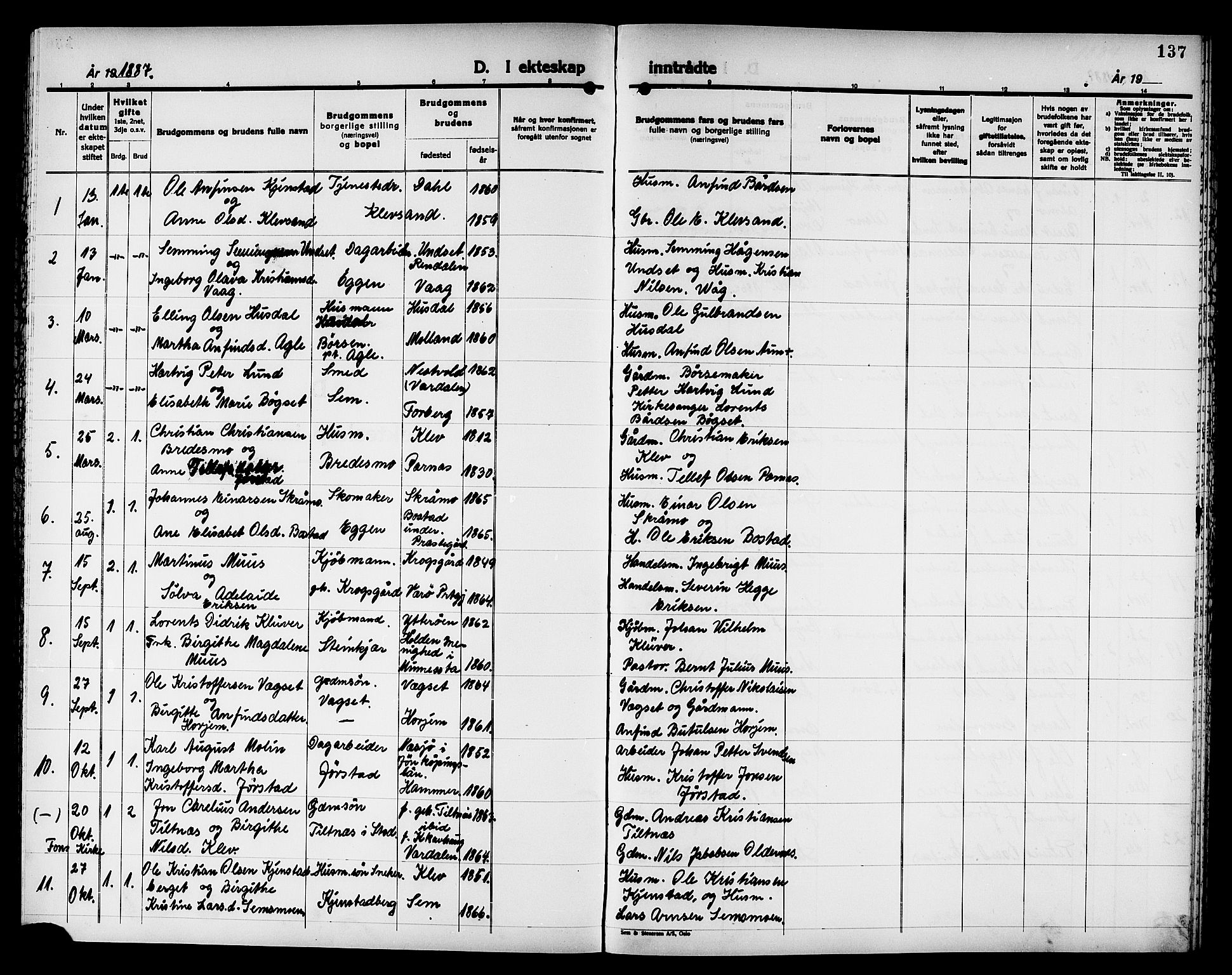 Ministerialprotokoller, klokkerbøker og fødselsregistre - Nord-Trøndelag, SAT/A-1458/749/L0487: Parish register (official) no. 749D03, 1887-1902, p. 137