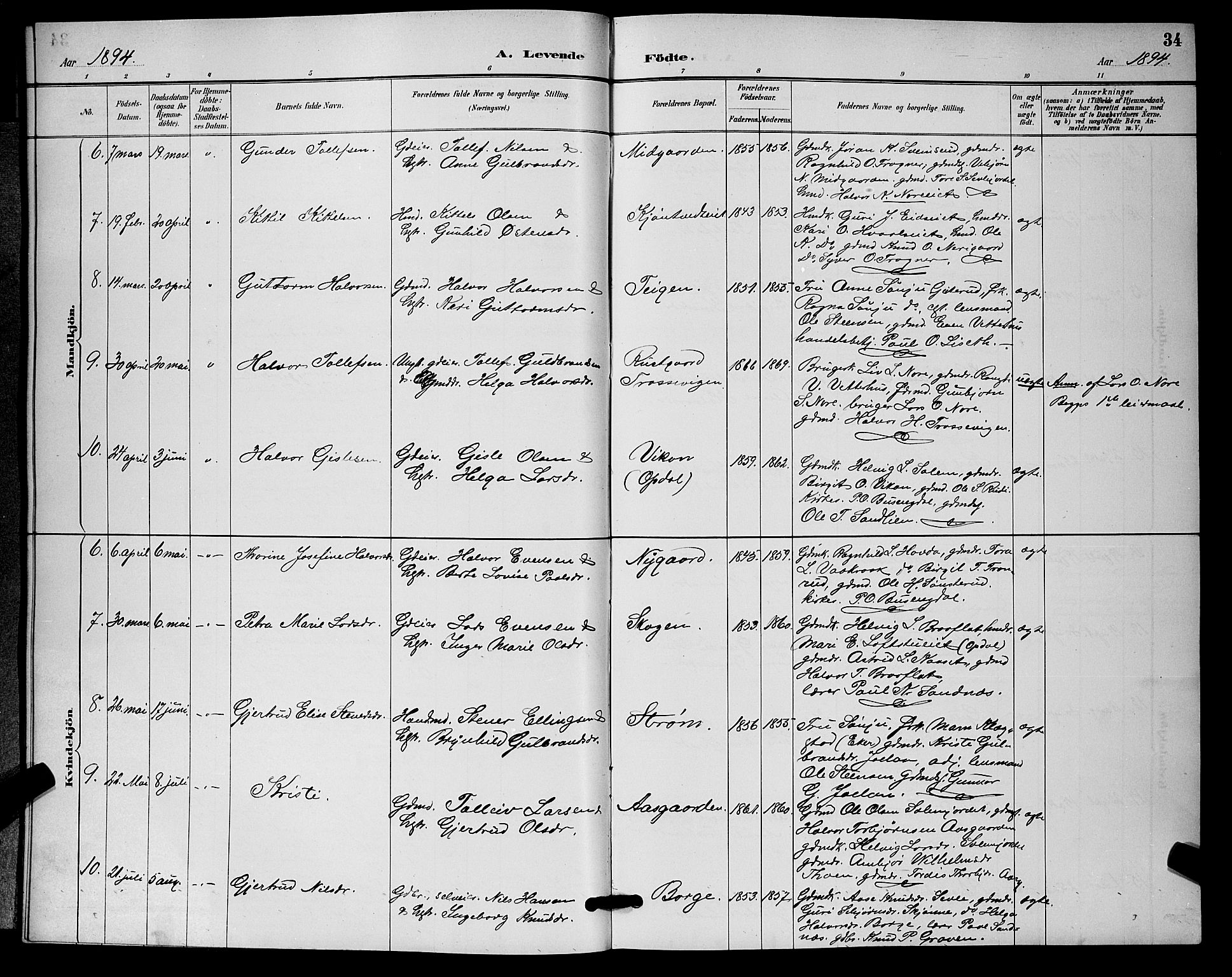 Nore kirkebøker, SAKO/A-238/G/Ga/L0003: Parish register (copy) no. I 3, 1886-1903, p. 34