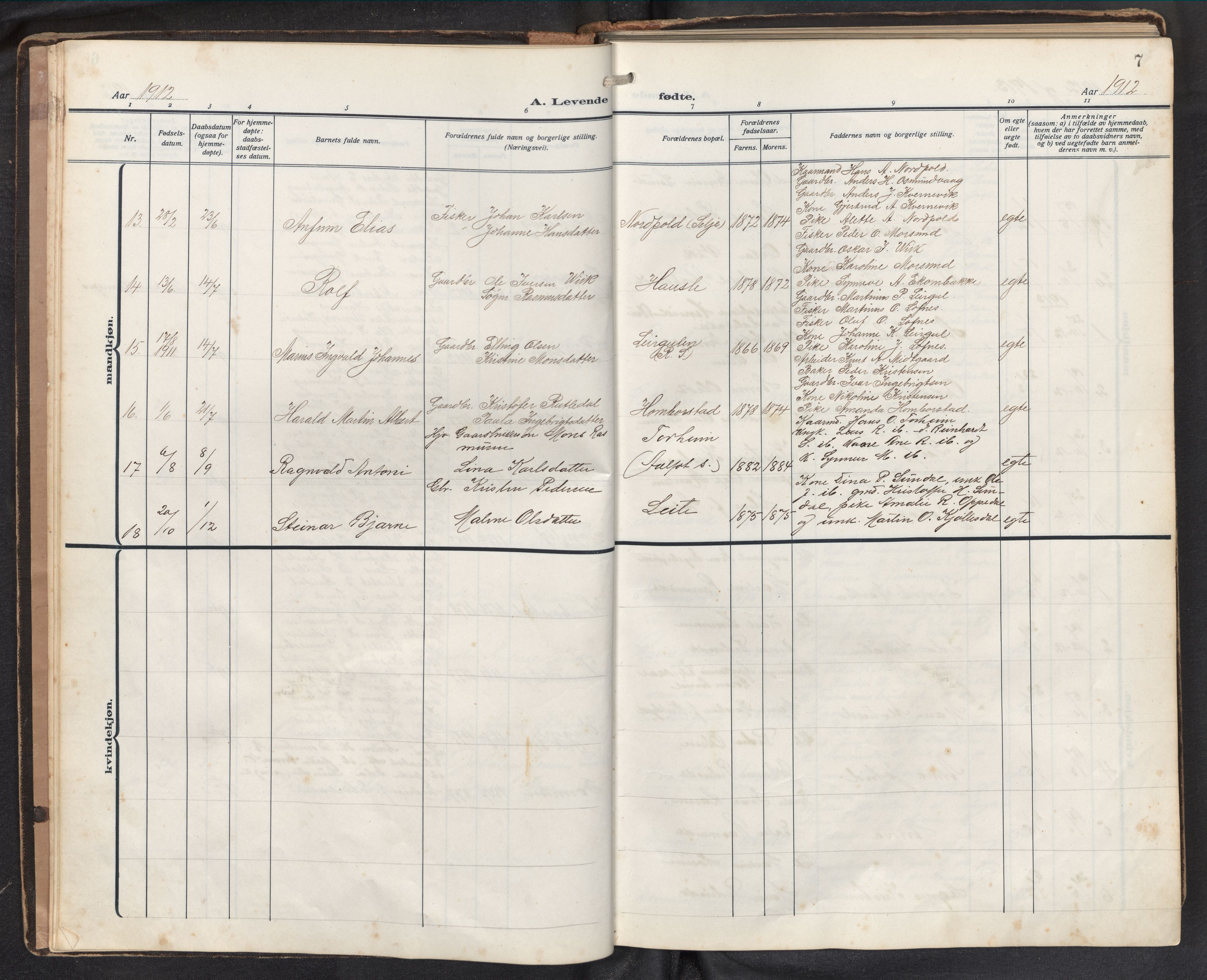 Davik sokneprestembete, AV/SAB-A-79701/H/Hab/Haba/L0003: Parish register (copy) no. A 3, 1912-1947, p. 6b-7a