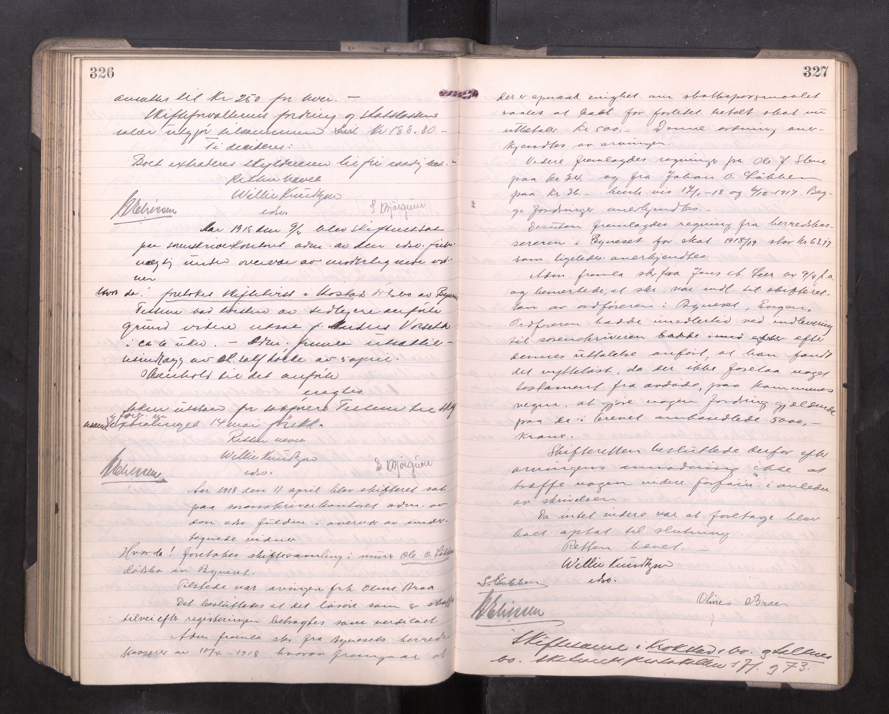 Strinda og Selbu sorenskriveri, AV/SAT-A-0015/3/3B/L0012: Skifteforhandlingsprot. 12, 1915-1919, p. 326-327