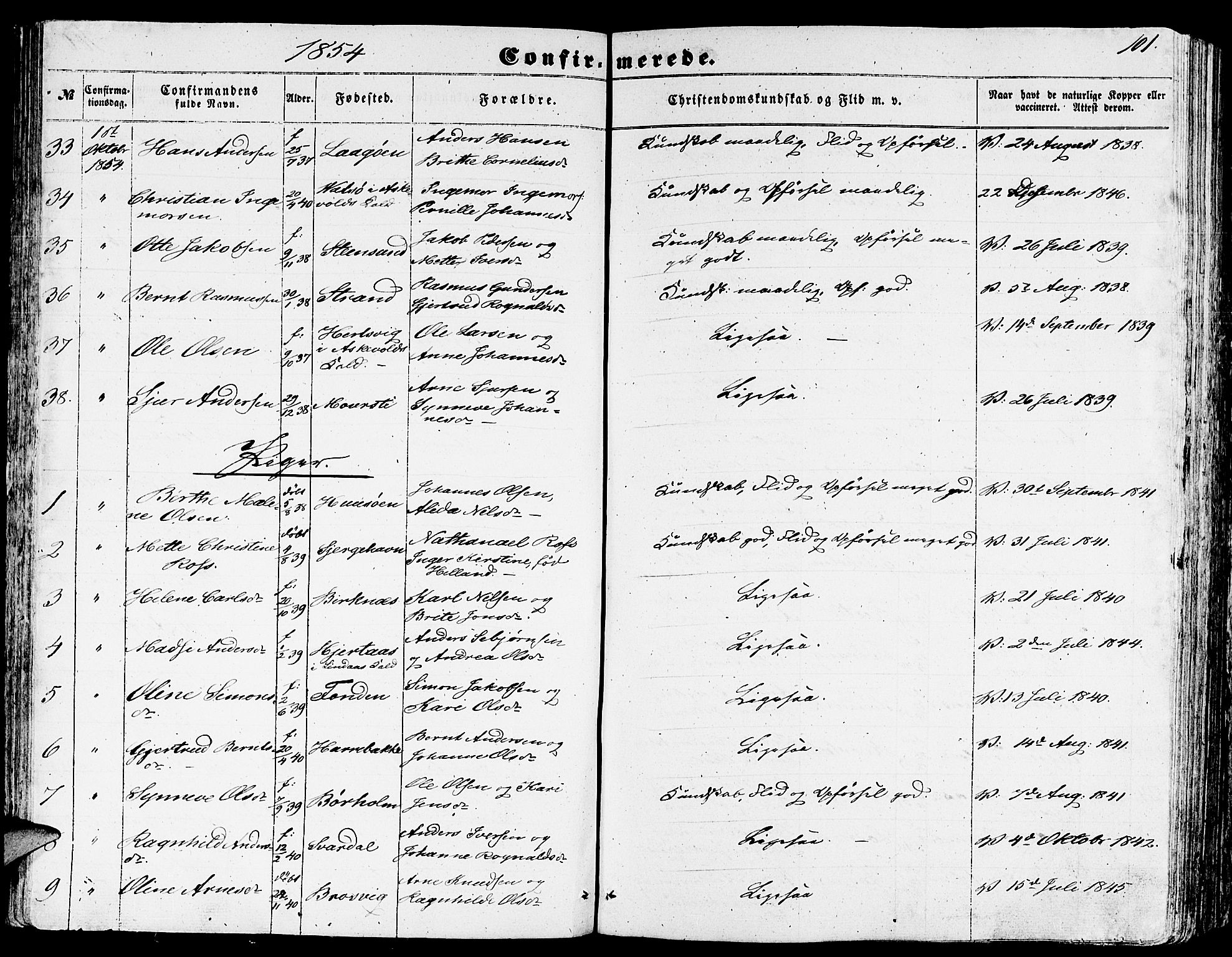 Gulen sokneprestembete, SAB/A-80201/H/Hab/Habb/L0001: Parish register (copy) no. B 1, 1854-1866, p. 101