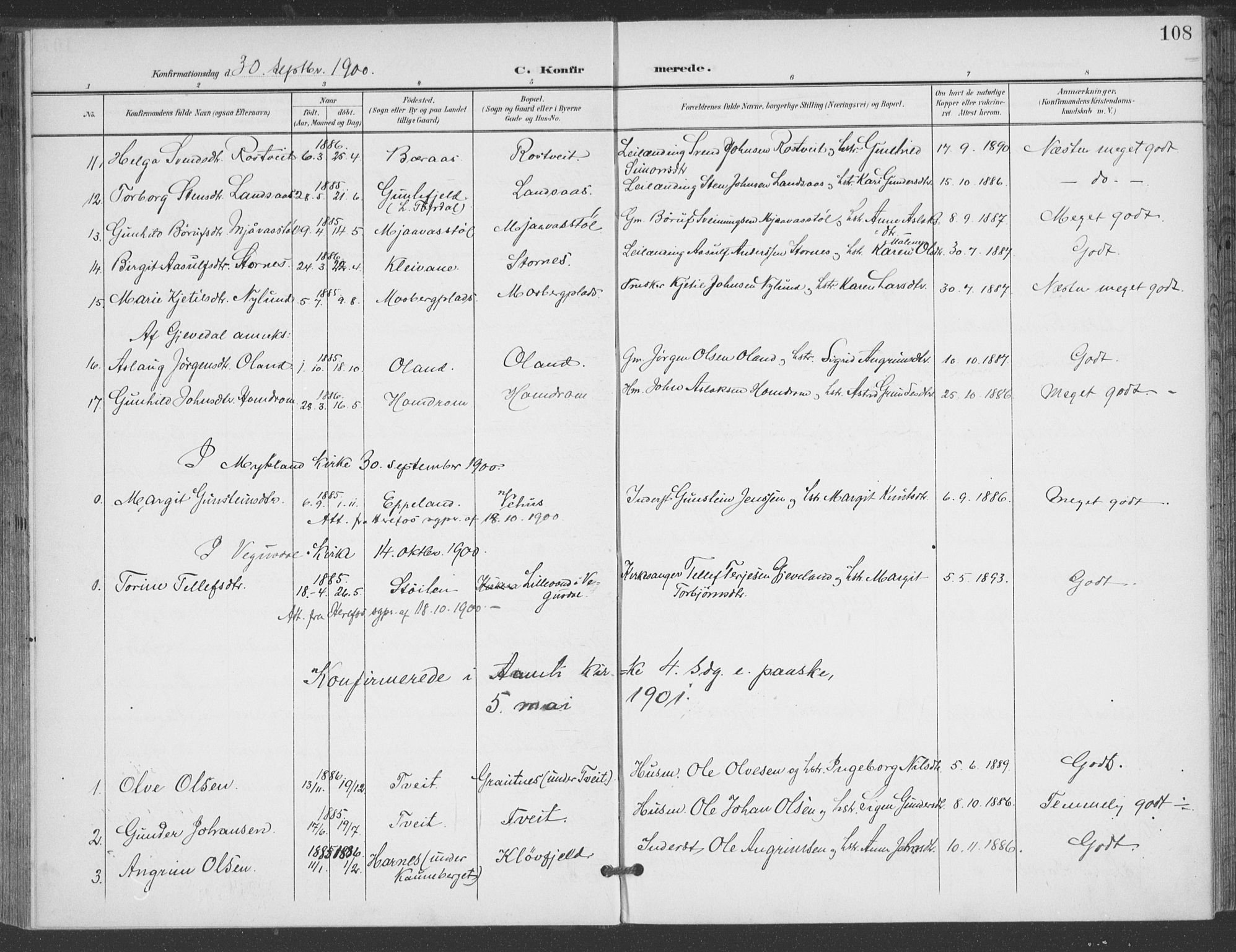 Åmli sokneprestkontor, AV/SAK-1111-0050/F/Fa/Fac/L0012: Parish register (official) no. A 12, 1900-1914, p. 108