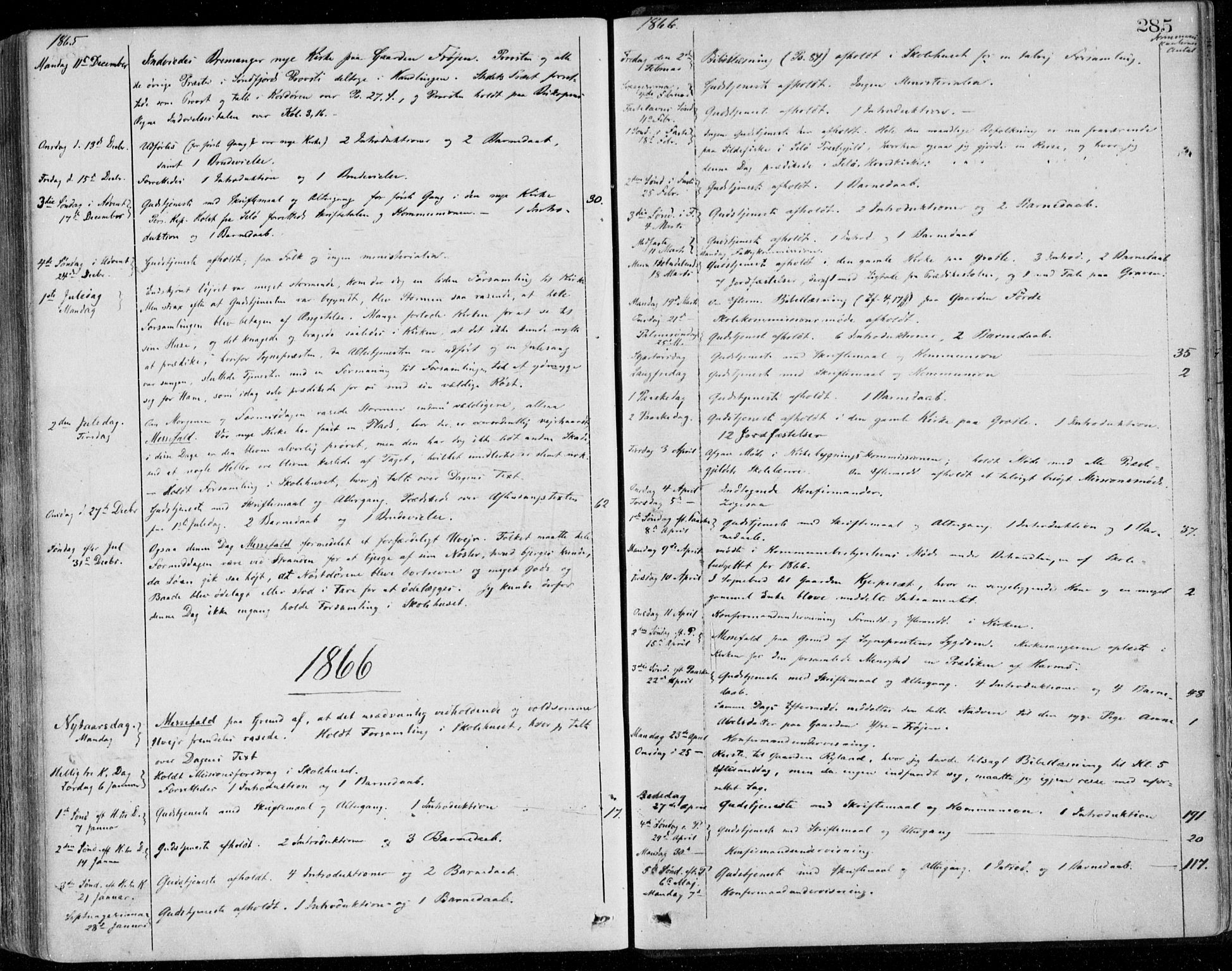 Bremanger sokneprestembete, SAB/A-82201/H/Haa/Haaa/L0001: Parish register (official) no. A  1, 1864-1883, p. 285