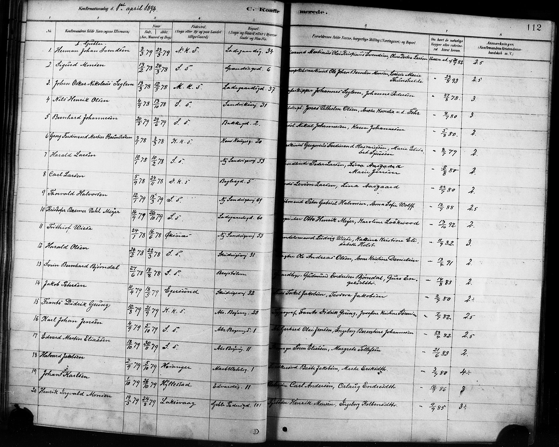 Sandviken Sokneprestembete, SAB/A-77601/H/Ha/L0002: Parish register (official) no. A 2, 1878-1896, p. 112