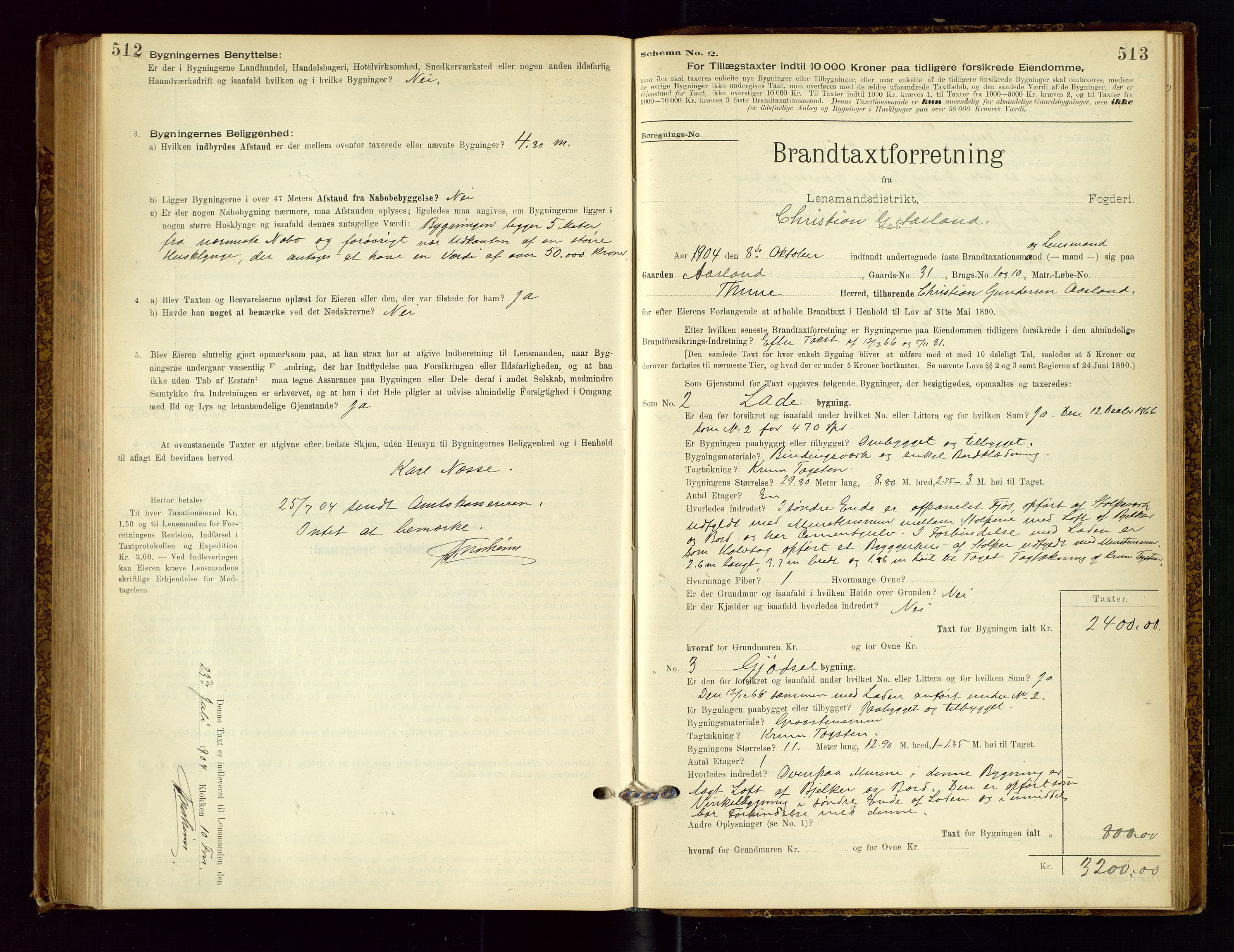Time lensmannskontor, SAST/A-100420/Gob/L0001: Branntakstprotokoll, 1896-1914, p. 512-513