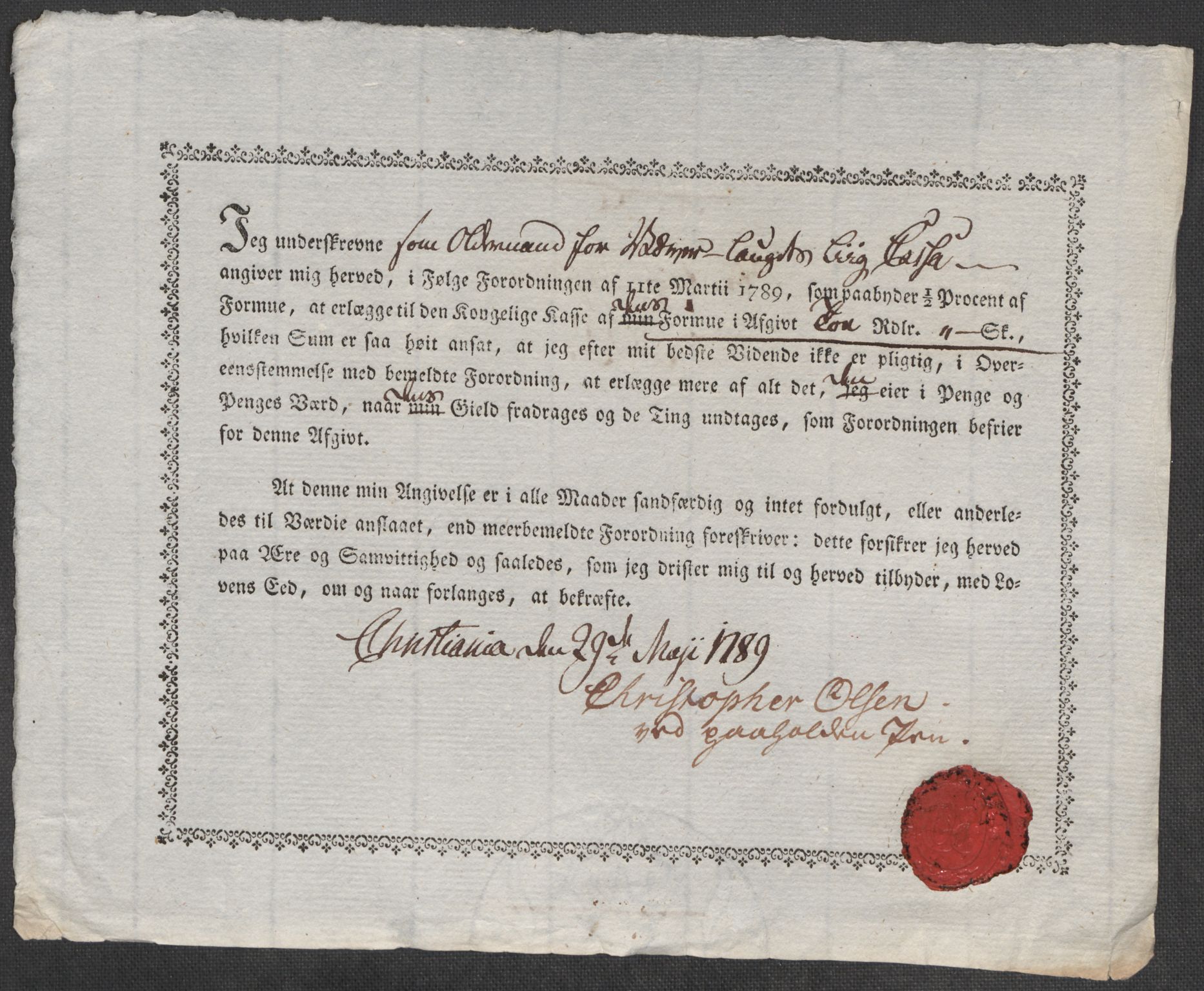 Rentekammeret inntil 1814, Reviderte regnskaper, Mindre regnskaper, AV/RA-EA-4068/Rf/Rfe/L0007: Christiania. Kristiansand, 1789, p. 270