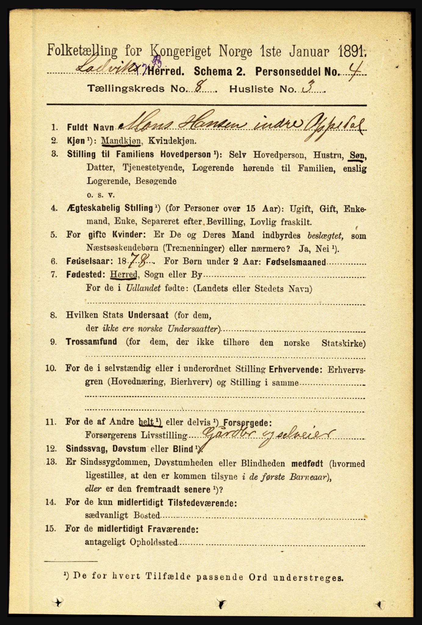 RA, 1891 census for 1415 Lavik og Brekke, 1891, p. 1511