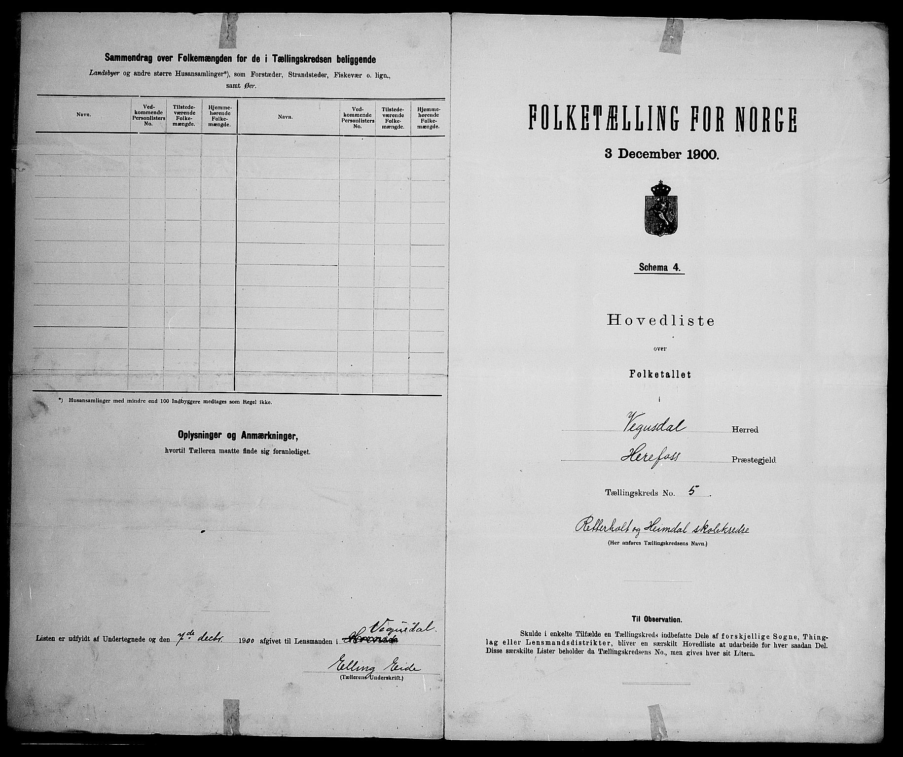 SAK, 1900 census for Vegusdal, 1900, p. 18