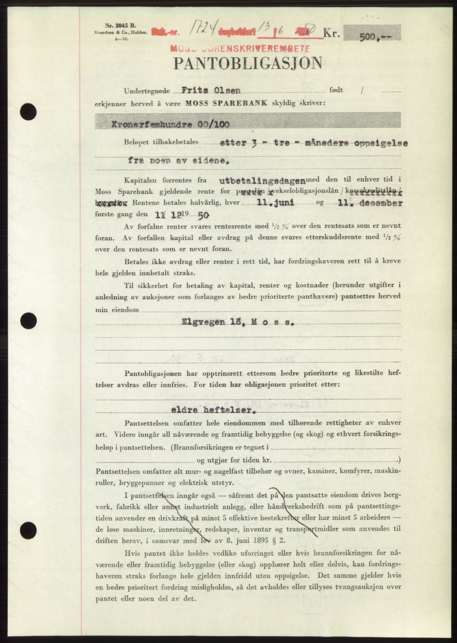 Moss sorenskriveri, AV/SAO-A-10168: Mortgage book no. B24, 1950-1950, Diary no: : 1724/1950