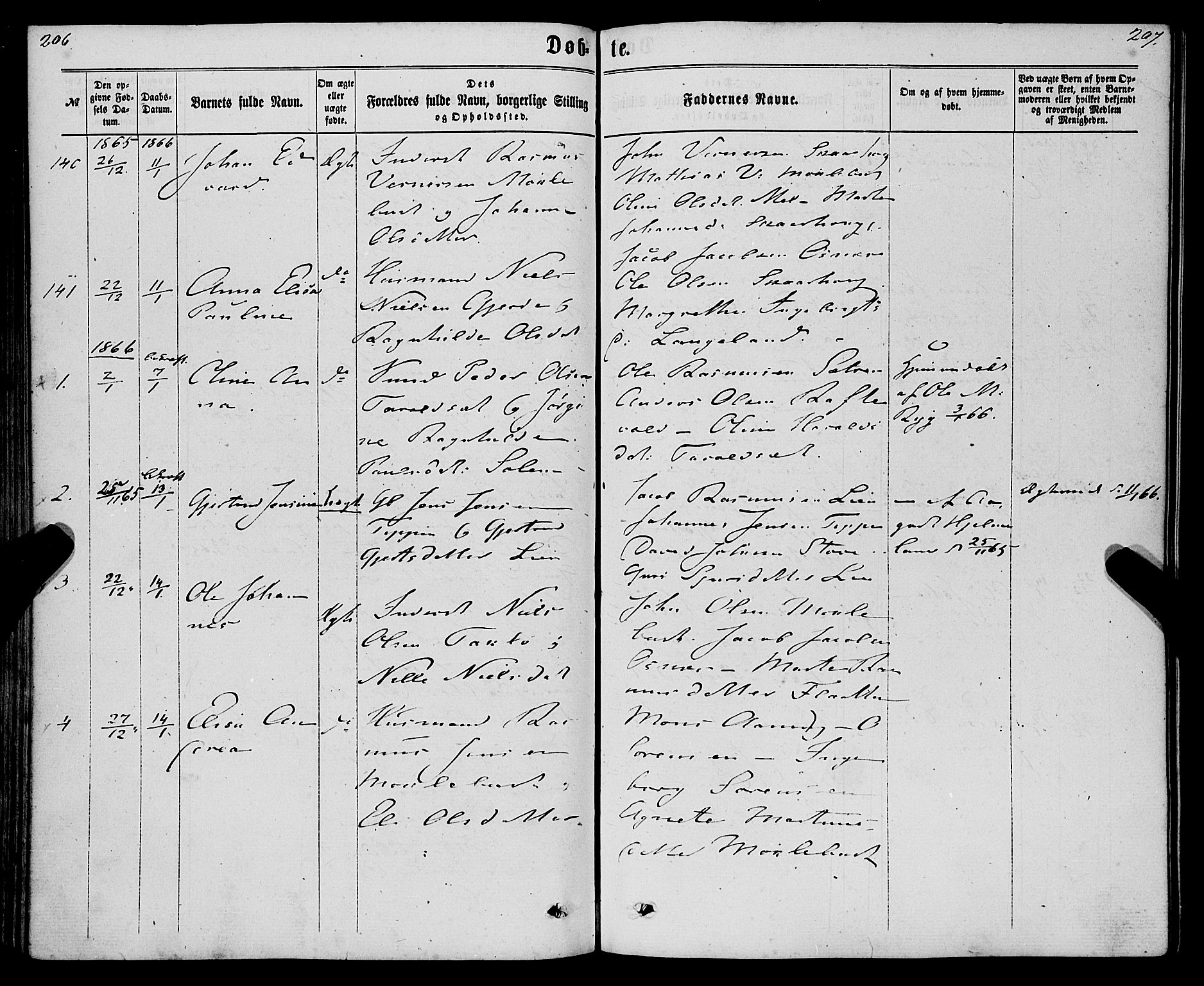 Eid sokneprestembete, AV/SAB-A-82301/H/Haa/Haaa/L0009: Parish register (official) no. A 9, 1861-1868, p. 206-207