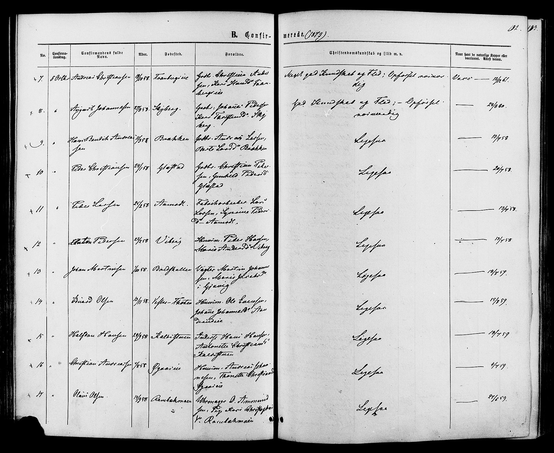 Vardal prestekontor, AV/SAH-PREST-100/H/Ha/Haa/L0007: Parish register (official) no. 7, 1867-1878, p. 192