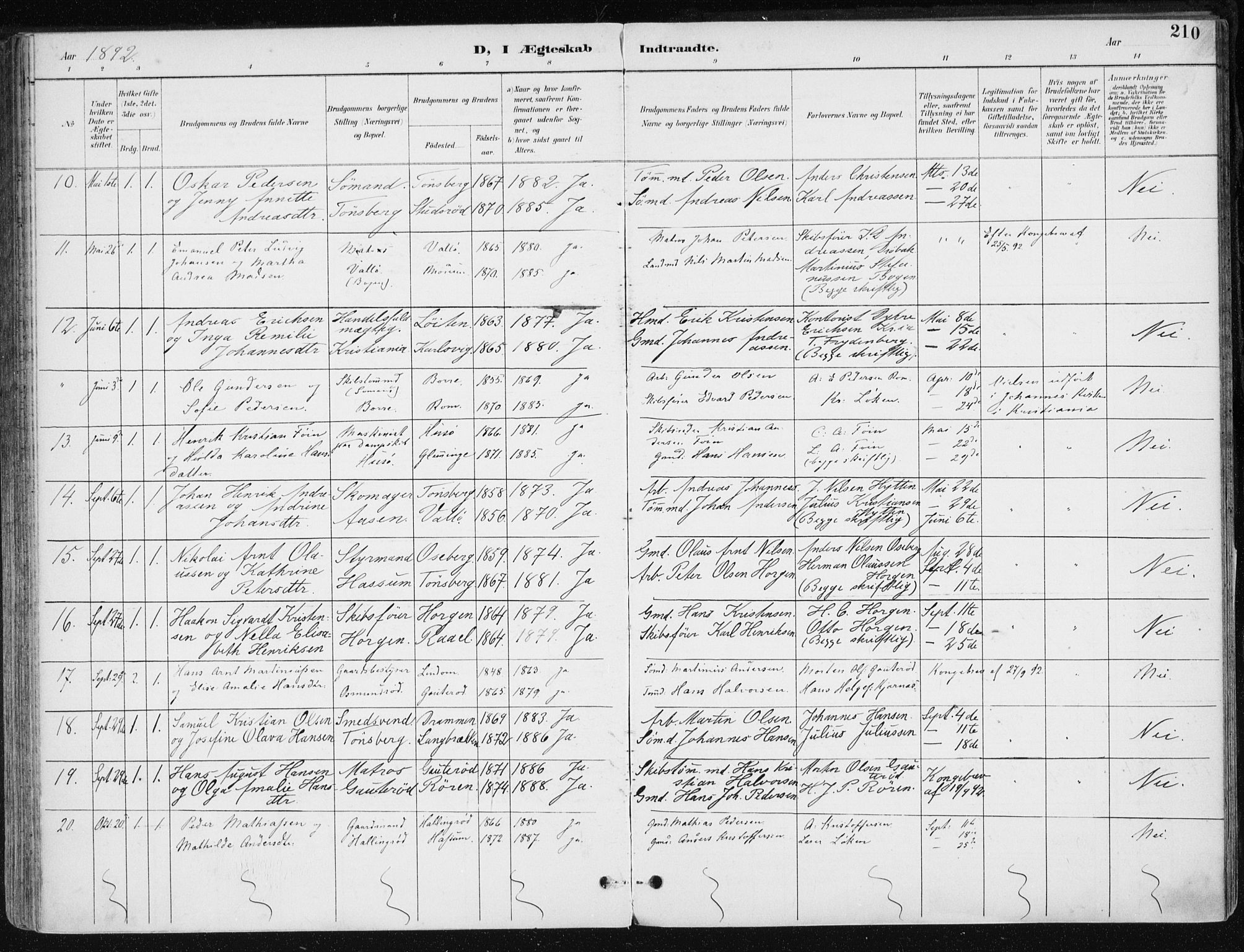 Sem kirkebøker, AV/SAKO-A-5/F/Fb/L0005: Parish register (official) no. II 5, 1892-1904, p. 210