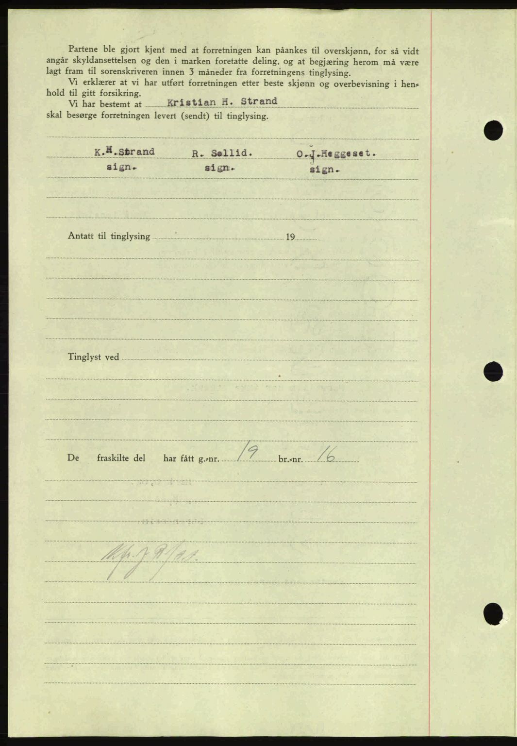 Nordmøre sorenskriveri, AV/SAT-A-4132/1/2/2Ca: Mortgage book no. A100a, 1945-1945, Diary no: : 1837/1945