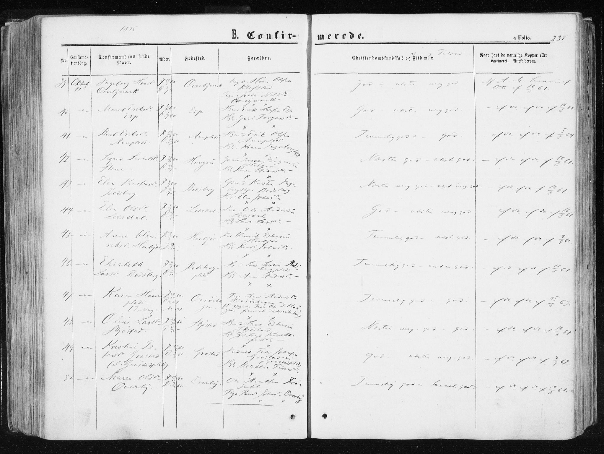 Ministerialprotokoller, klokkerbøker og fødselsregistre - Sør-Trøndelag, SAT/A-1456/612/L0377: Parish register (official) no. 612A09, 1859-1877, p. 237