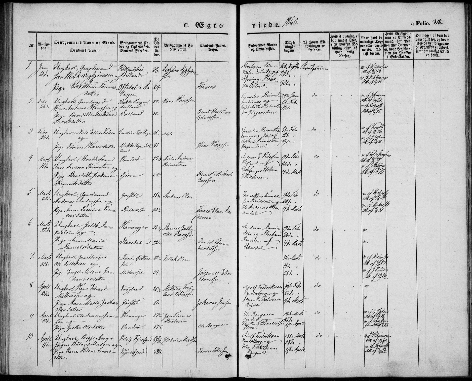 Lista sokneprestkontor, AV/SAK-1111-0027/F/Fb/L0002: Parish register (copy) no. B 2, 1847-1862, p. 310