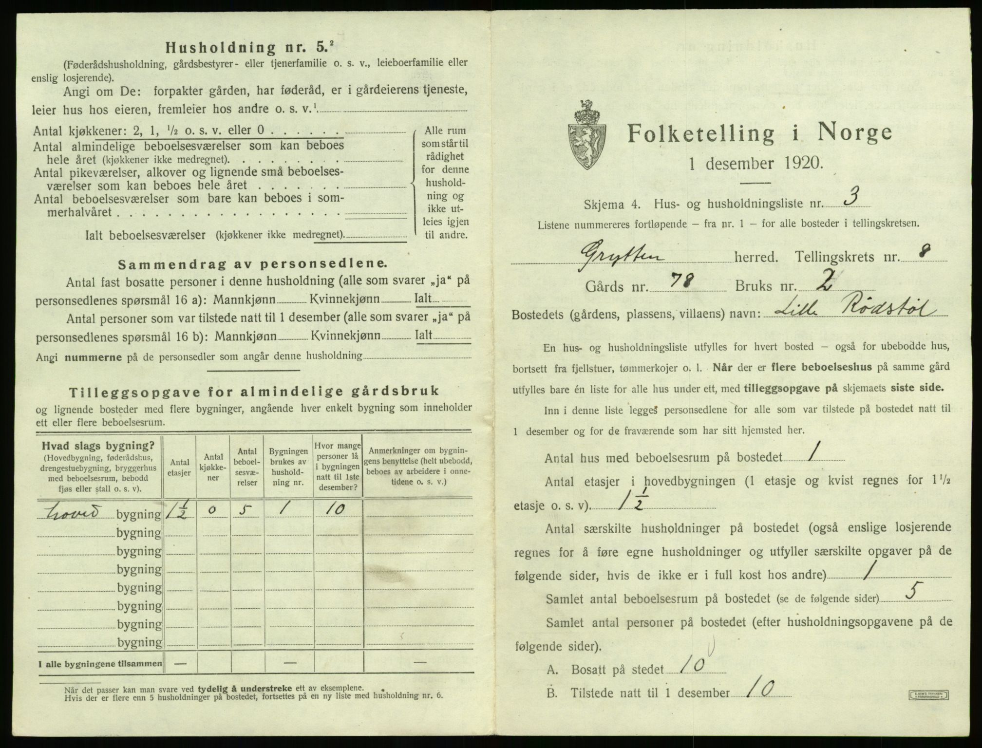 SAT, 1920 census for Grytten, 1920, p. 794