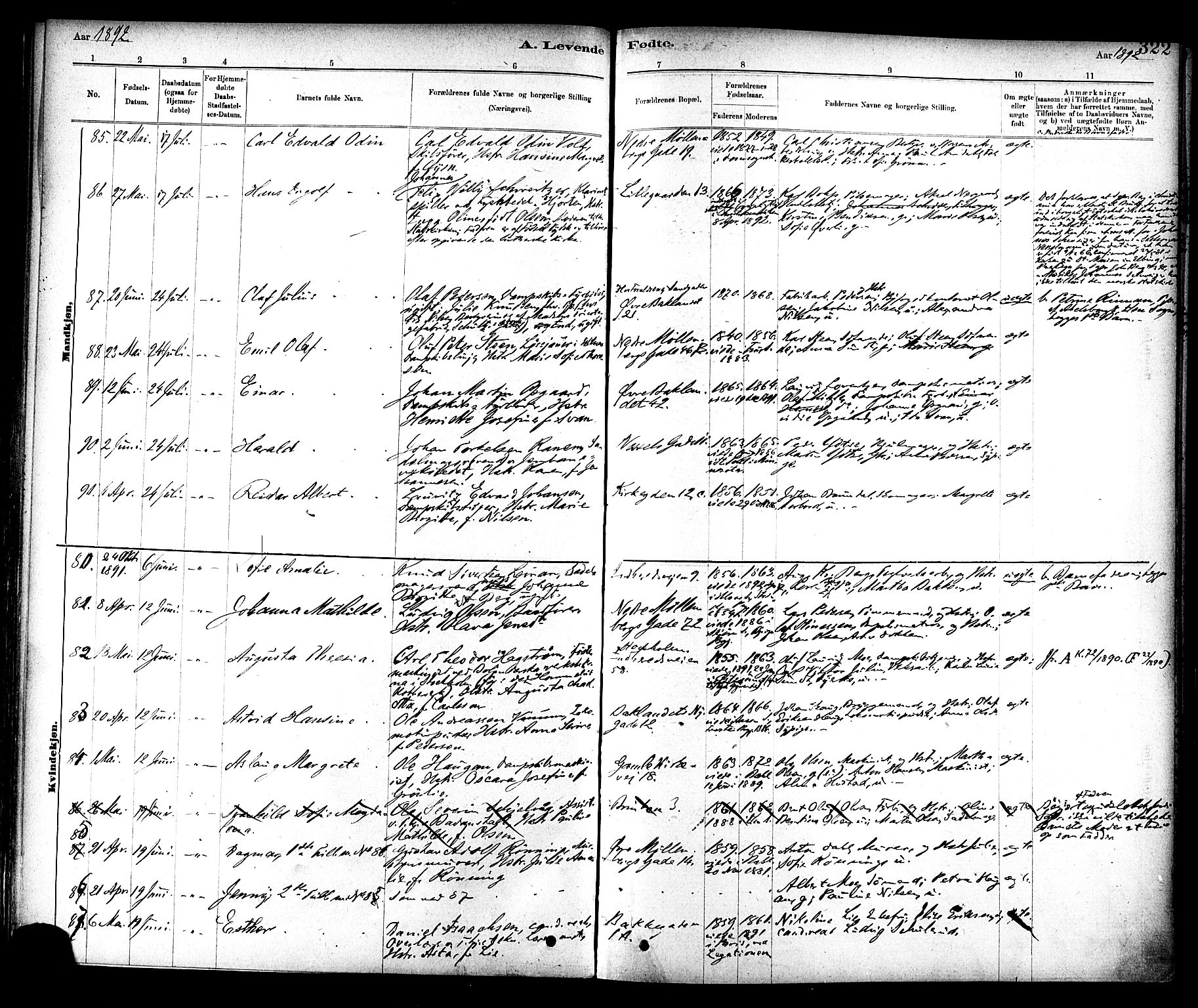 Ministerialprotokoller, klokkerbøker og fødselsregistre - Sør-Trøndelag, AV/SAT-A-1456/604/L0188: Parish register (official) no. 604A09, 1878-1892, p. 322