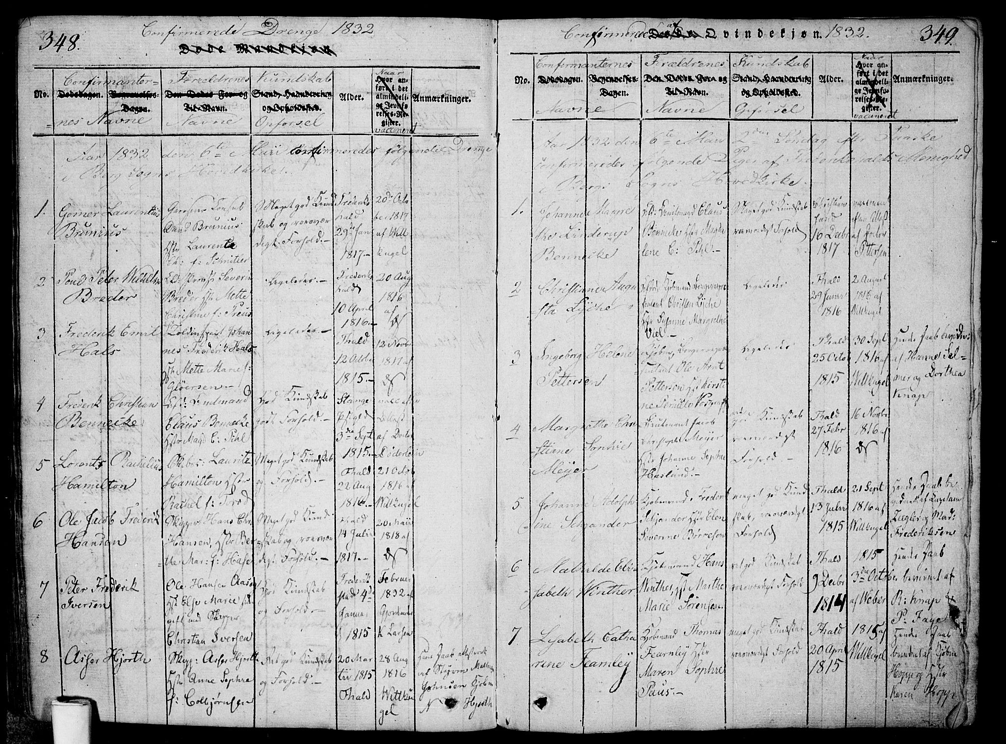 Halden prestekontor Kirkebøker, SAO/A-10909/F/Fa/L0003: Parish register (official) no. I 3, 1815-1834, p. 348-349