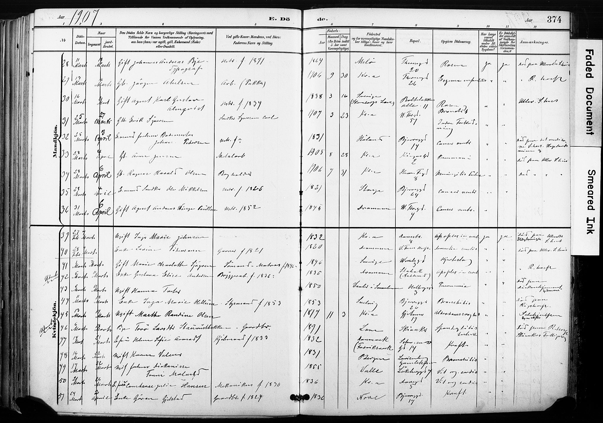 Gamle Aker prestekontor Kirkebøker, AV/SAO-A-10617a/F/L0013: Parish register (official) no. 13, 1901-1908, p. 374