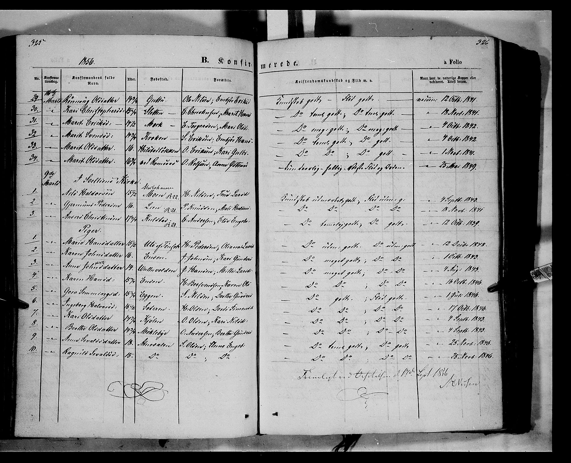 Ringebu prestekontor, SAH/PREST-082/H/Ha/Haa/L0006: Parish register (official) no. 6, 1848-1859, p. 325-326