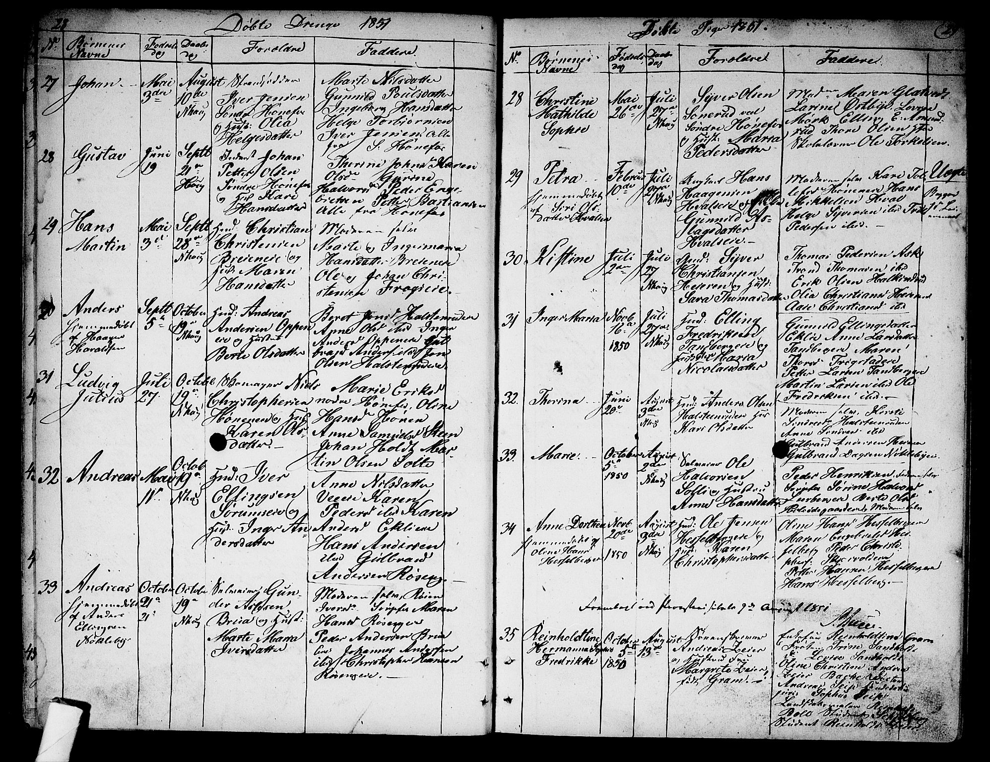 Norderhov kirkebøker, AV/SAKO-A-237/G/Ga/L0005: Parish register (copy) no. I 5, 1849-1863, p. 28-29