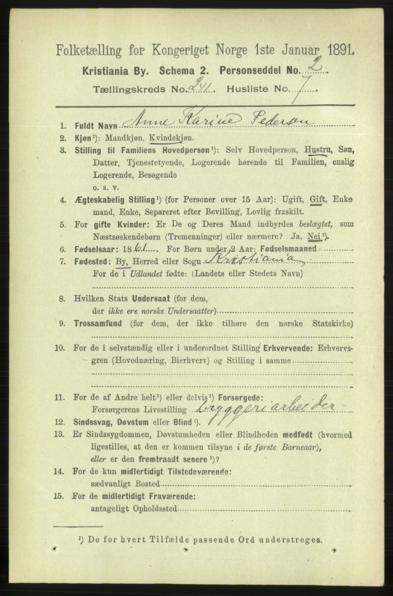 RA, 1891 census for 0301 Kristiania, 1891, p. 146393