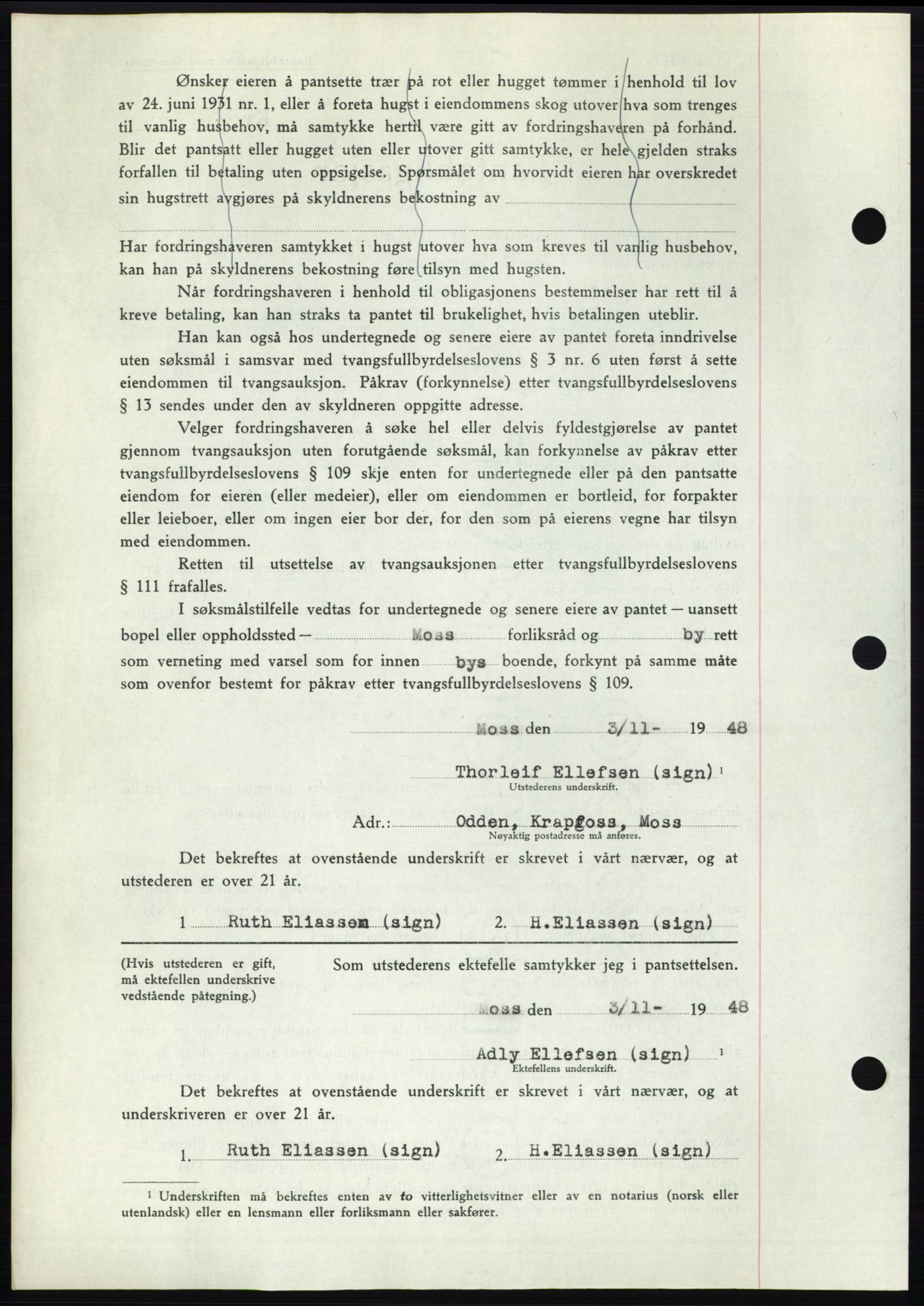 Moss sorenskriveri, AV/SAO-A-10168: Mortgage book no. B20, 1948-1948, Diary no: : 2869/1948